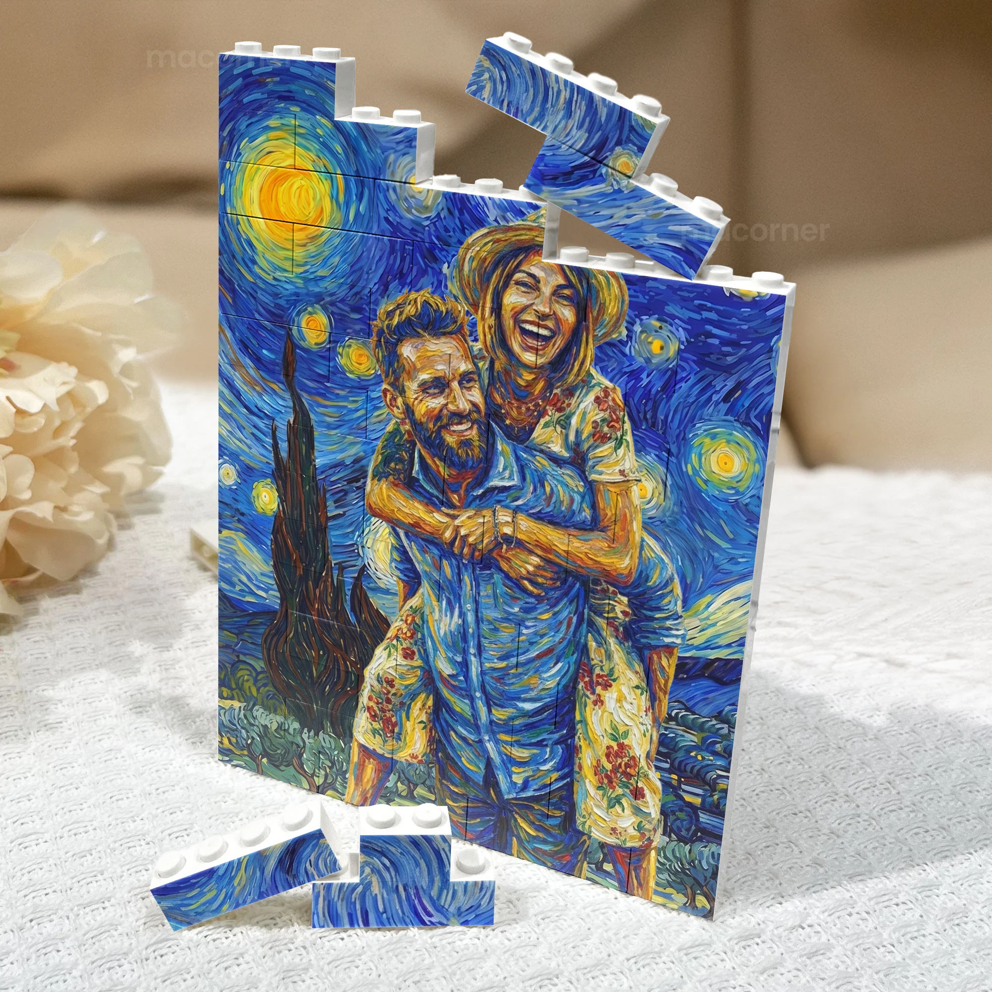 Van Gogh Art Custom Couple Photo Anniversary Gifts Version 3 - Personalized Building Blocks - Image 4
