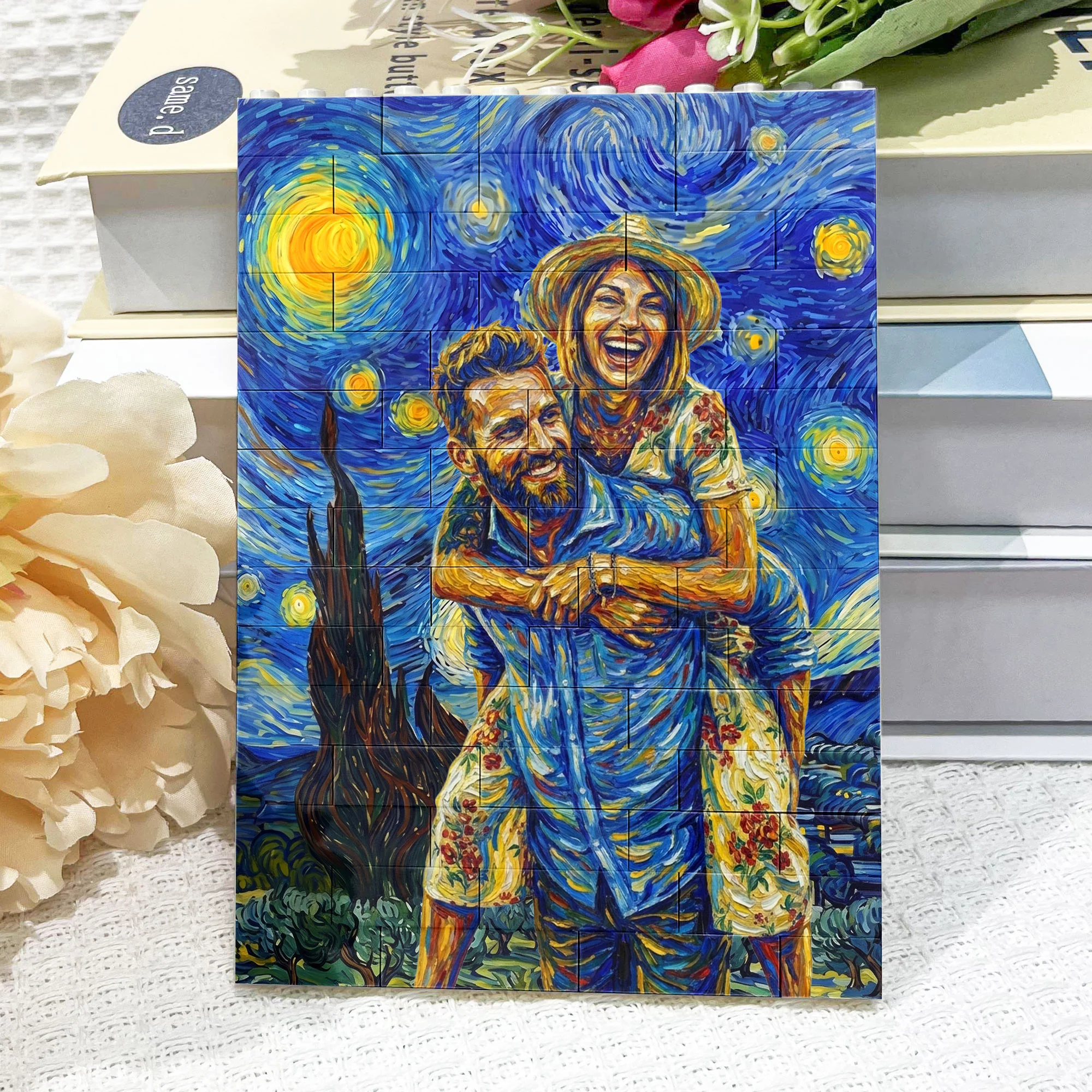 Van Gogh Art Custom Couple Photo Anniversary Gifts Version 3 - Personalized Building Blocks - Image 5