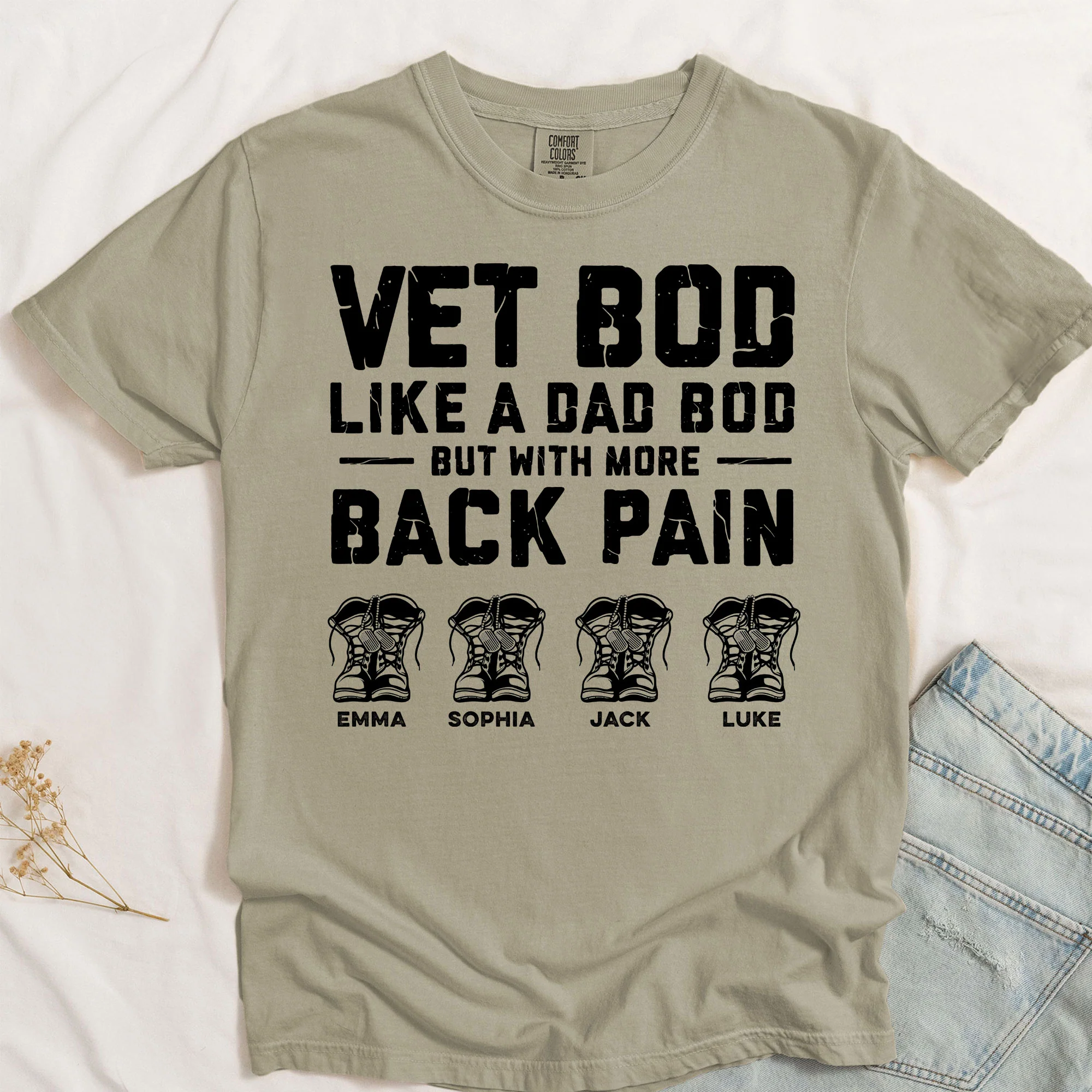 Veteran Dad Vet Bod Like A Dad Bod But With More Back Pain - Personalized Comfort Tee - Image 3