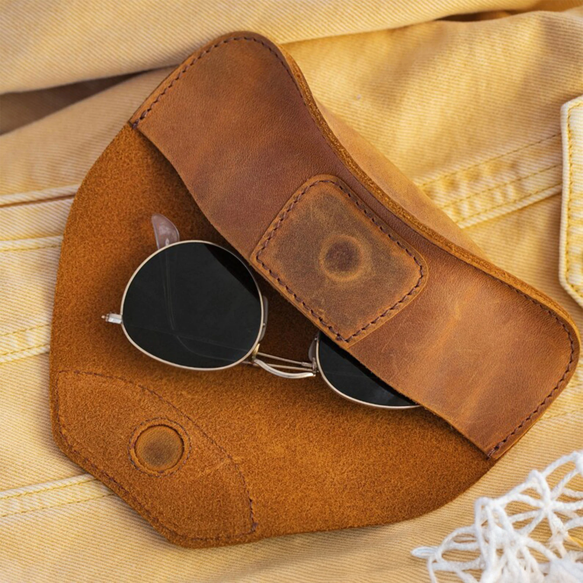 Vintage Custom Name, Initial For Men, Grandpa, Husband, Dad - Personalized Leather Glasses Case - Image 2