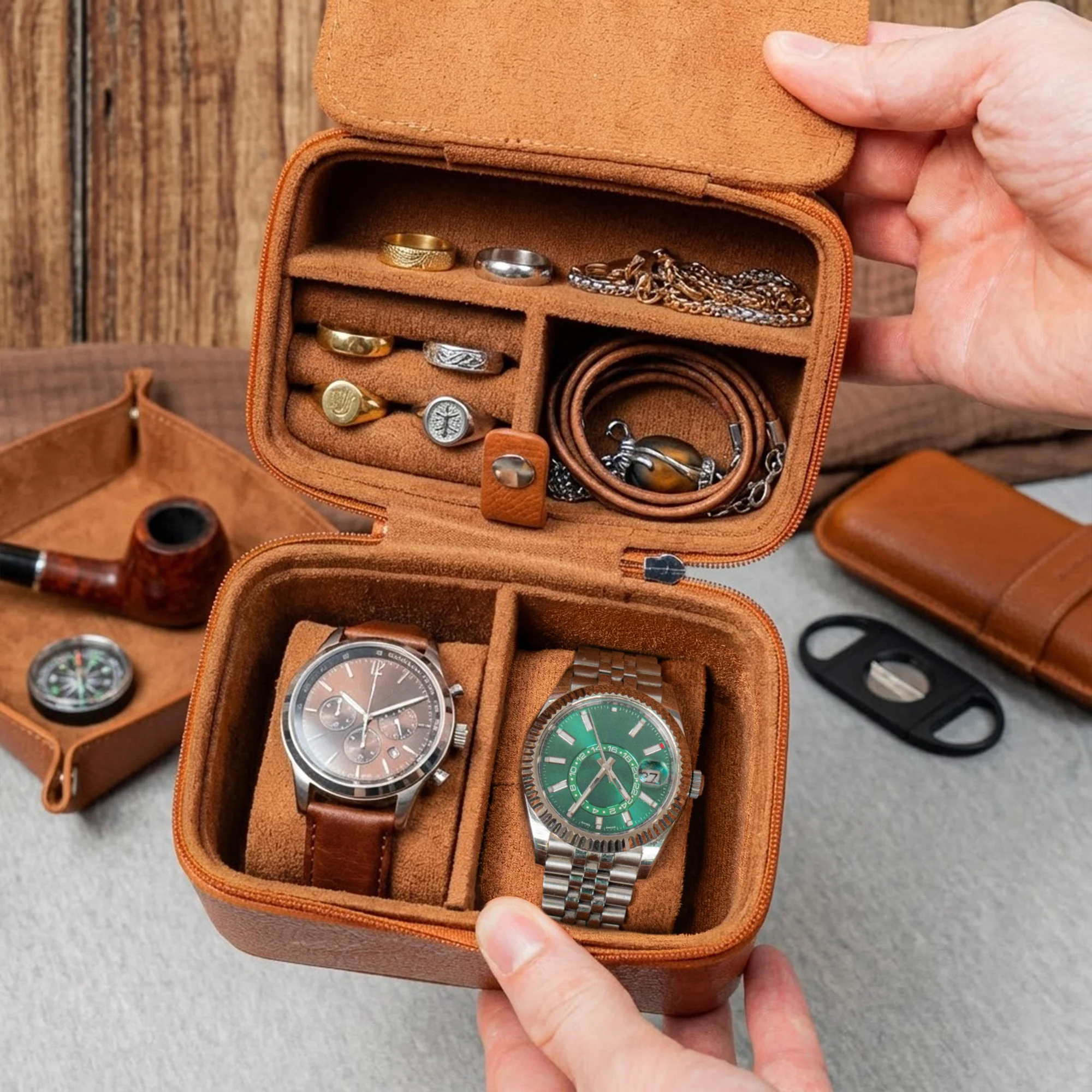 Vintage Custom Name, Initial For Men, Grandpa, Husband, Dad - Personalized Watch Travel Case - Image 3