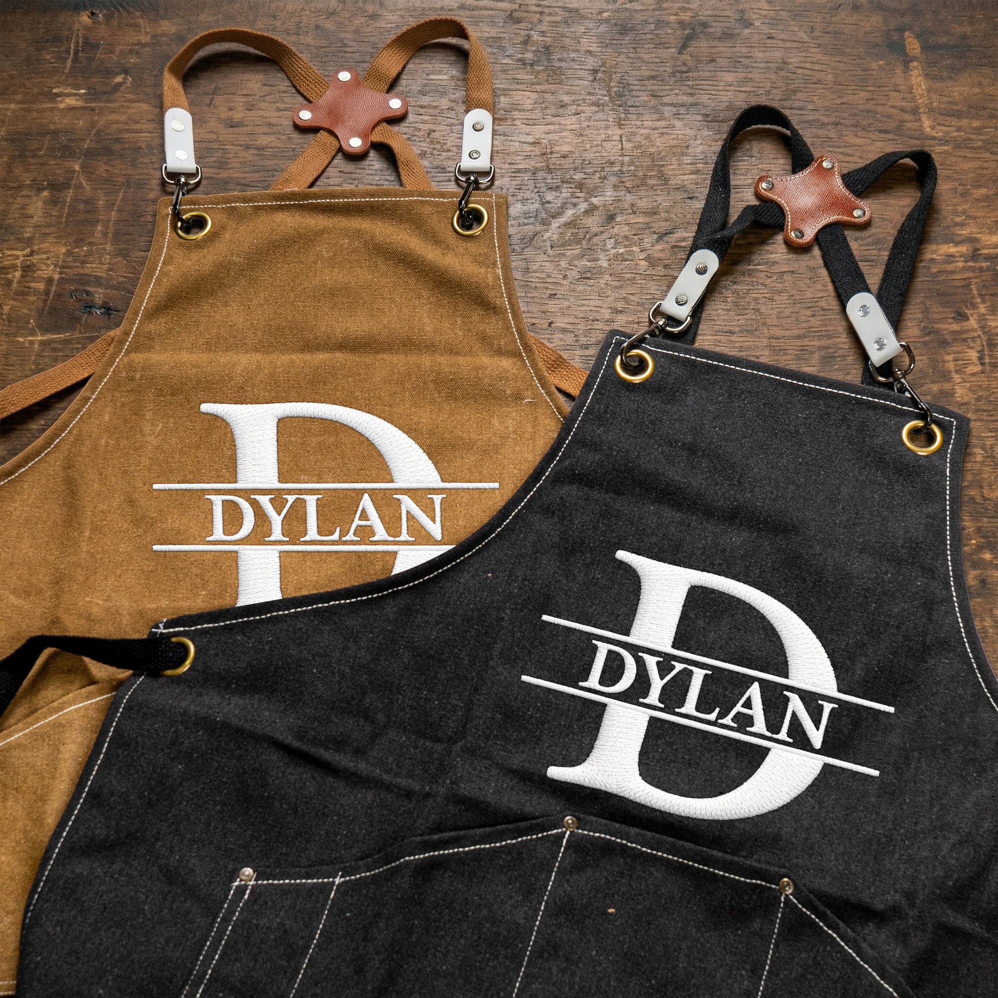Vintage Monogram, Custom Name Gift For Him - Personalized Embroidered Apron - Image 4
