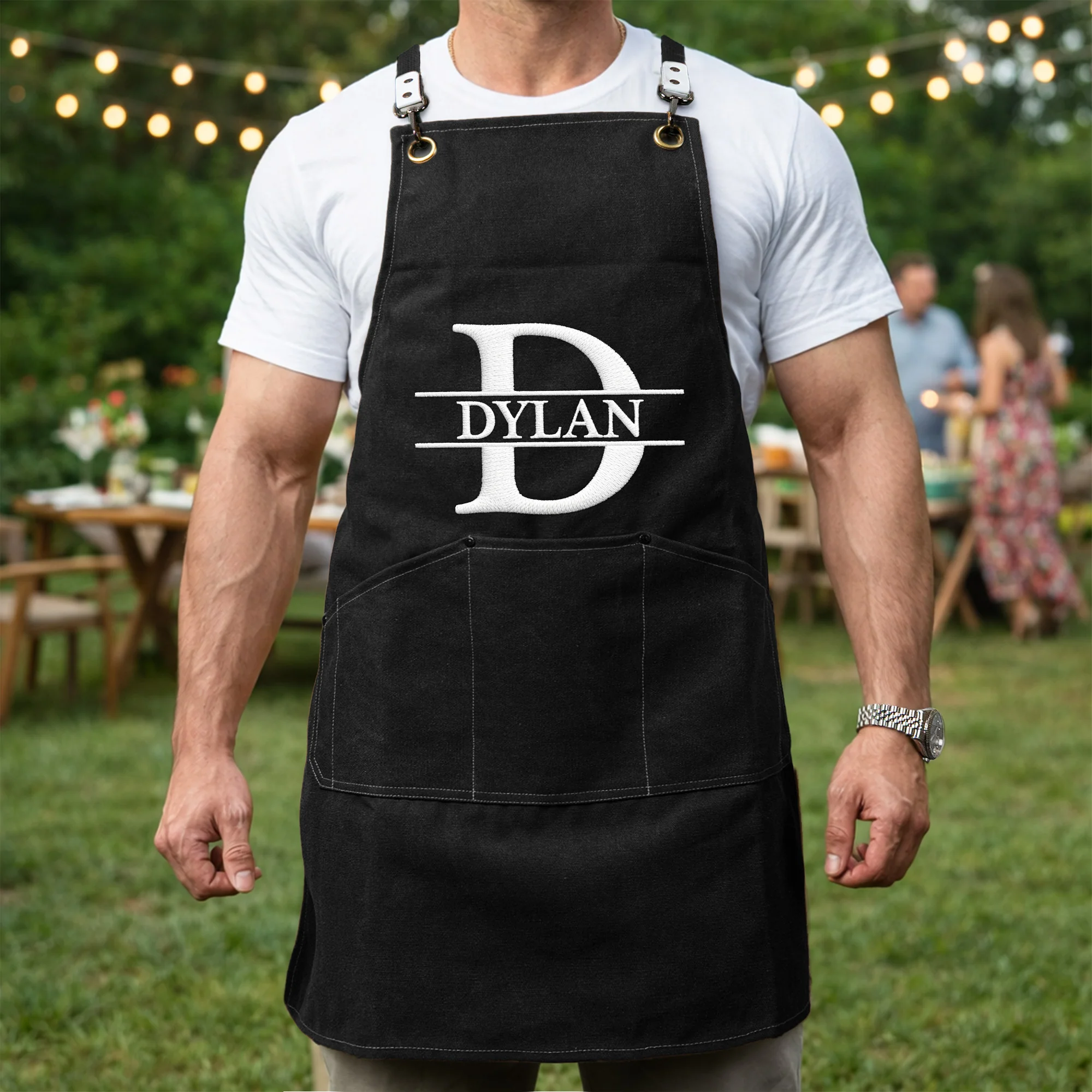 Vintage Monogram, Custom Name Gift For Him - Personalized Embroidered Apron - Image 5
