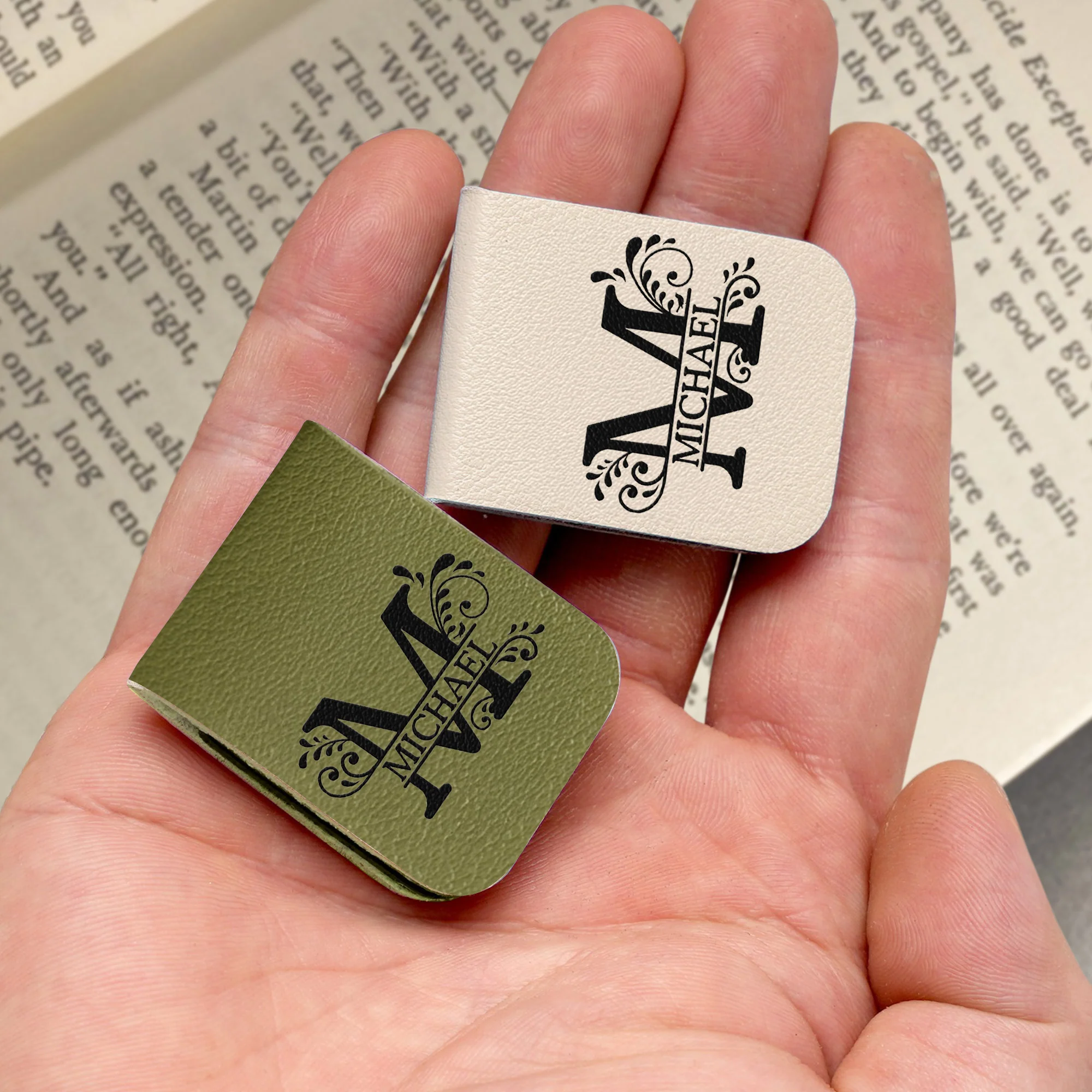 Vintage Monogram - Personalized Leather Magnetic Bookmark - Image 4