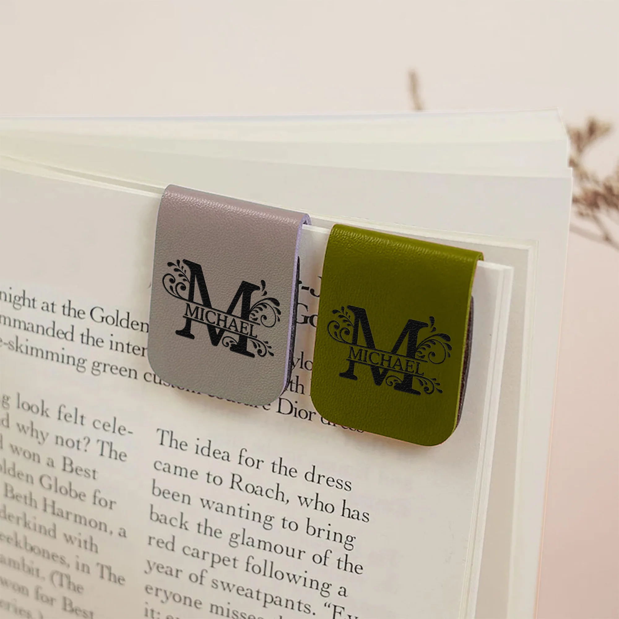 Vintage Monogram - Personalized Leather Magnetic Bookmark - Image 5