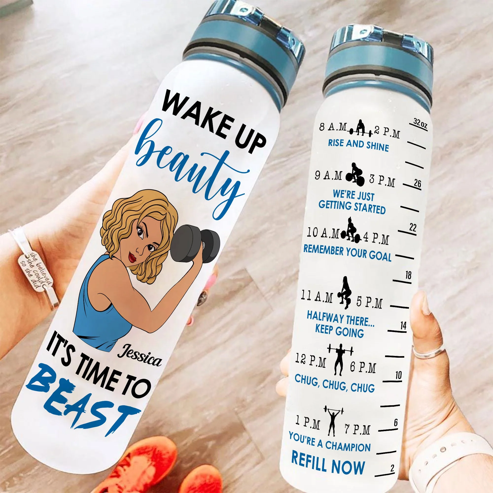 Wake Up Beauty It'S Time To Beast  - Personalized Water Tracker Bottle - Birthday, Motivation Gift For Fitness Lovers, Gymers - Image 2