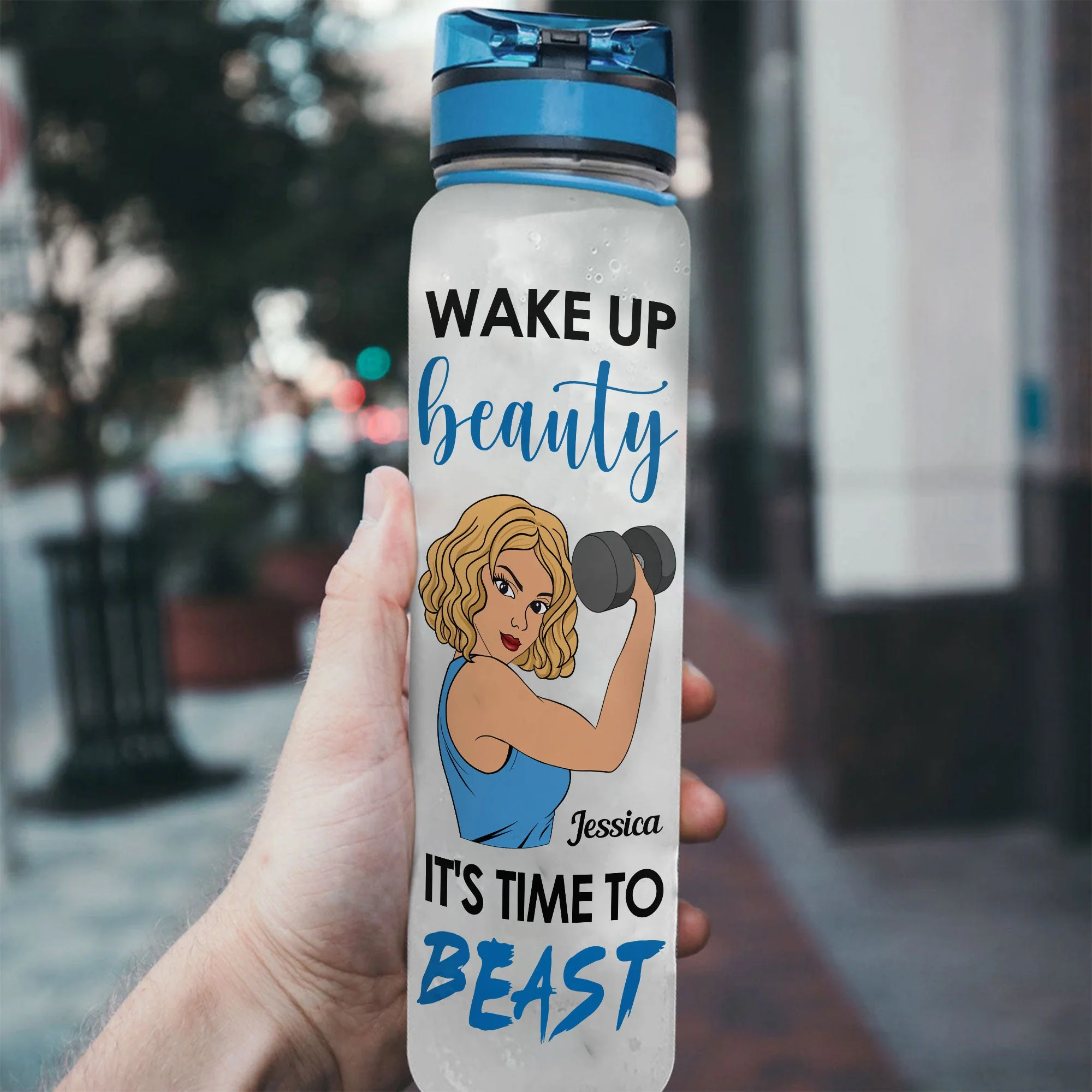 Wake Up Beauty It'S Time To Beast  - Personalized Water Tracker Bottle - Birthday, Motivation Gift For Fitness Lovers, Gymers - Image 3
