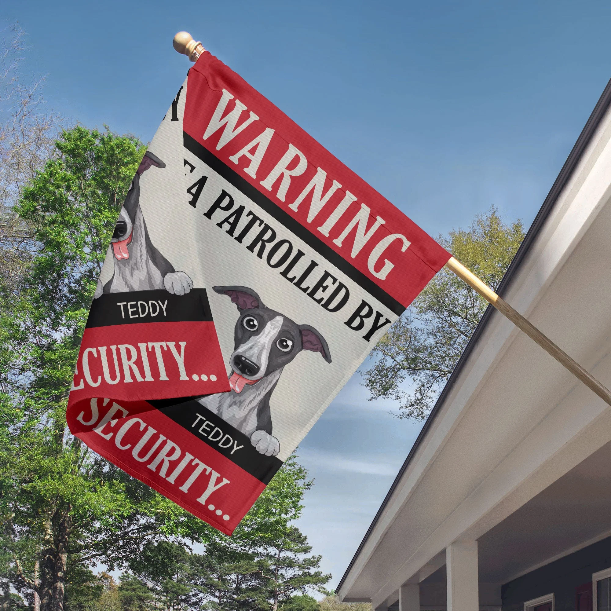 Warning, Area Patrolled By Dogs - Personalized Garden Flag - Image 3