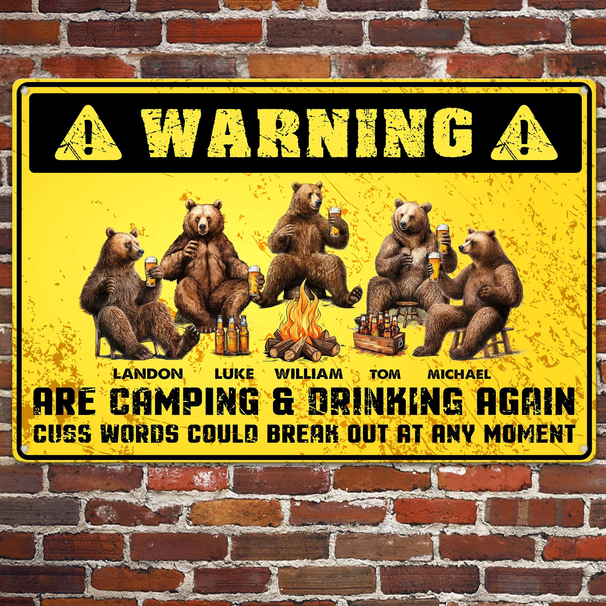 Warning People Are Camping & Drinking Again - Personalized Metal Sign - Image 2
