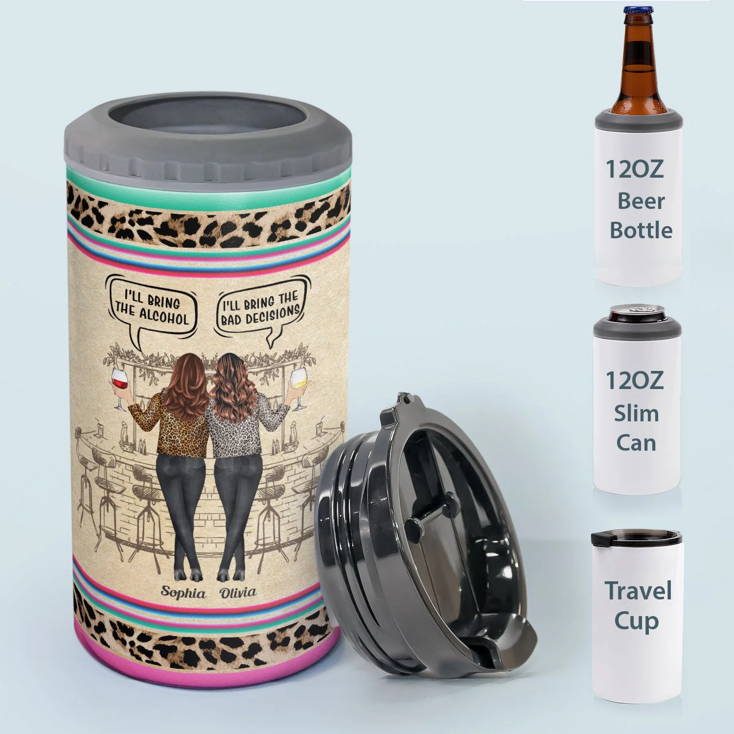 Warning The Girls Are Drinking Again - Personalized Can Cooler - Funny Birthday, Summer Gift For Besties, Sisters, Sistas, Soul Sisters, BFF, Colleagues, Coworkers - Image 3