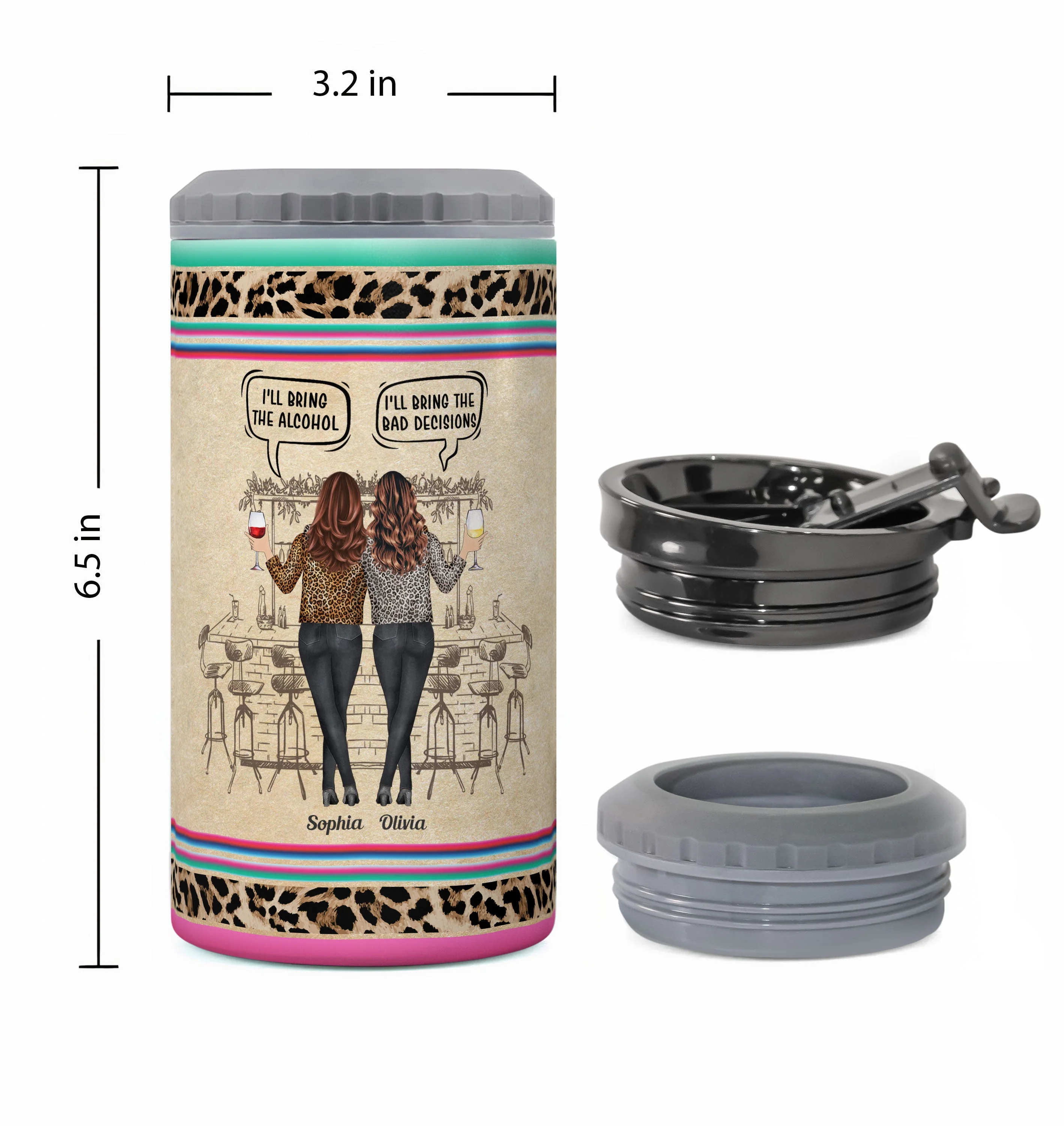 Warning The Girls Are Drinking Again - Personalized Can Cooler - Funny Birthday, Summer Gift For Besties, Sisters, Sistas, Soul Sisters, BFF, Colleagues, Coworkers - Image 4