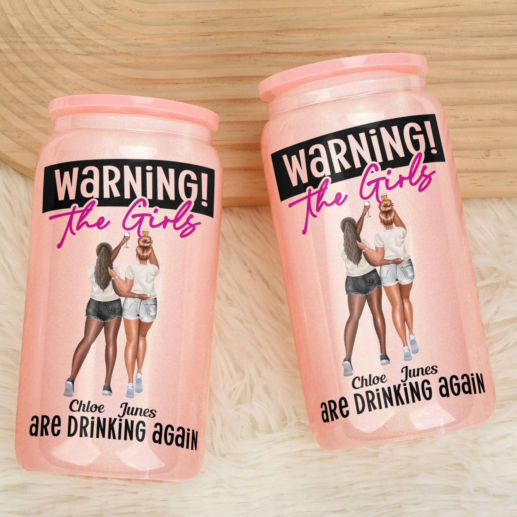 Warning! The Girls Are Drinking Again - Personalized Shimmer Glass Can - Image 4