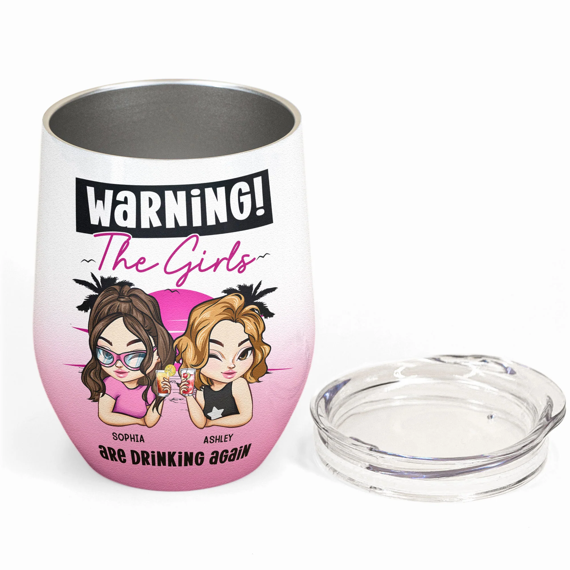 Warning The Girls Are Drinking Again - Retro Version - Personalized Wine Tumbler - Image 2