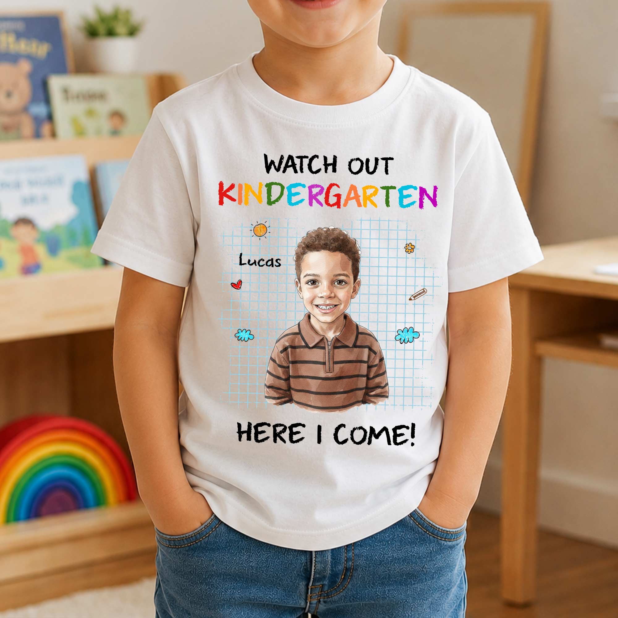 Watch Out School Here I Come Watercolor Style - Personalized Shirt - Image 2