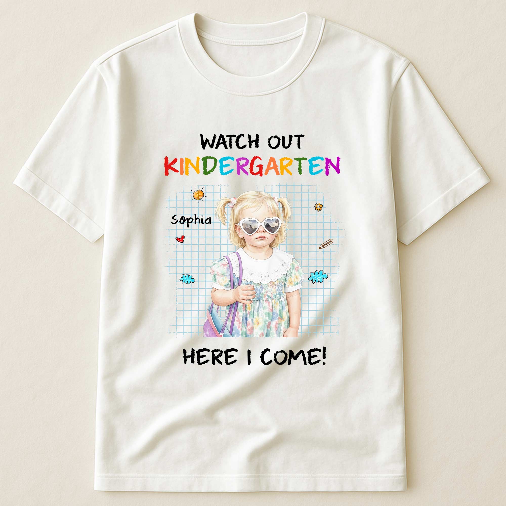 Watch Out School Here I Come Watercolor Style - Personalized Shirt - Image 4