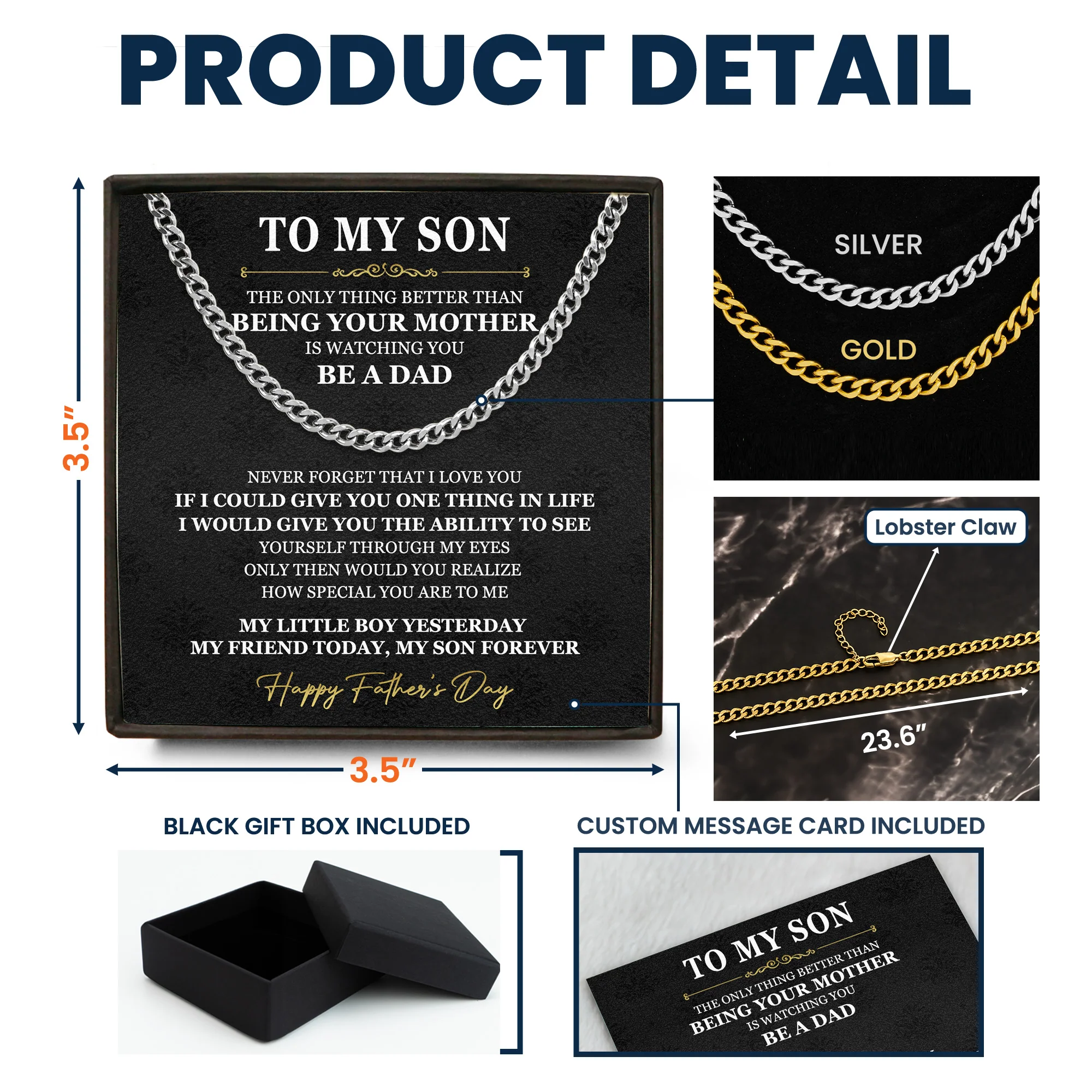 Watching You Be A Dad - 1st Father's Day Gift For Son - Personalized Men's Cuban Link Chain - Image 5