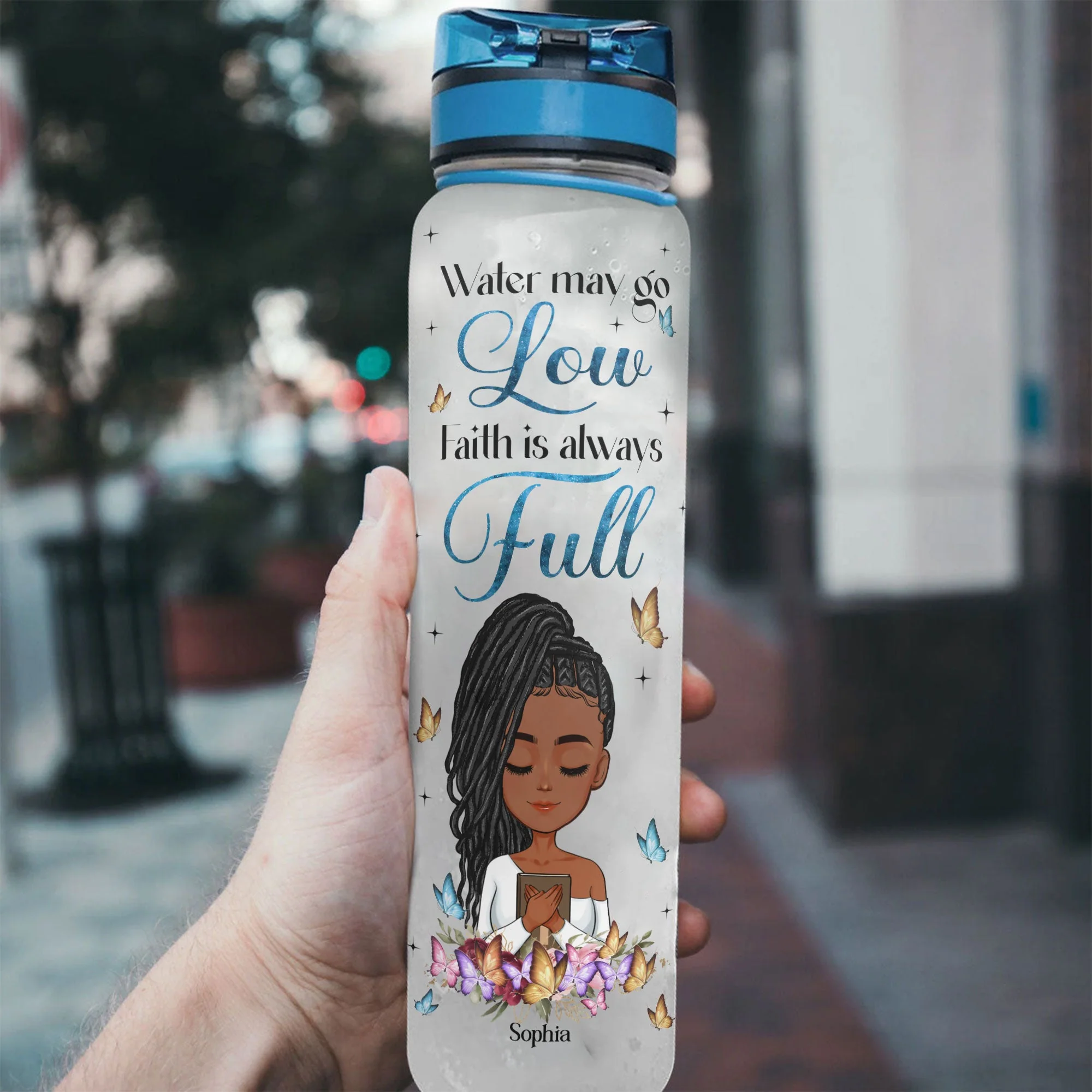 Water May Go Low, Faith Is Always Full - Personalized Water Bottle With Time Marker - Image 3