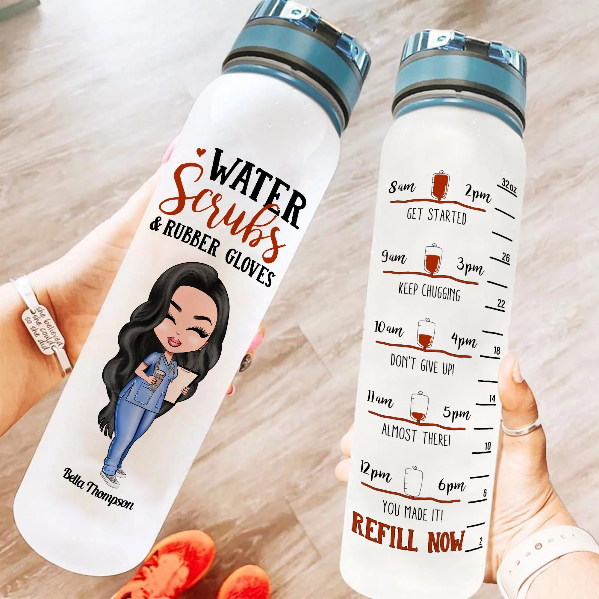Water Scrubs & Rubber Gloves - Personalized Water Tracker Bottle - Image 2