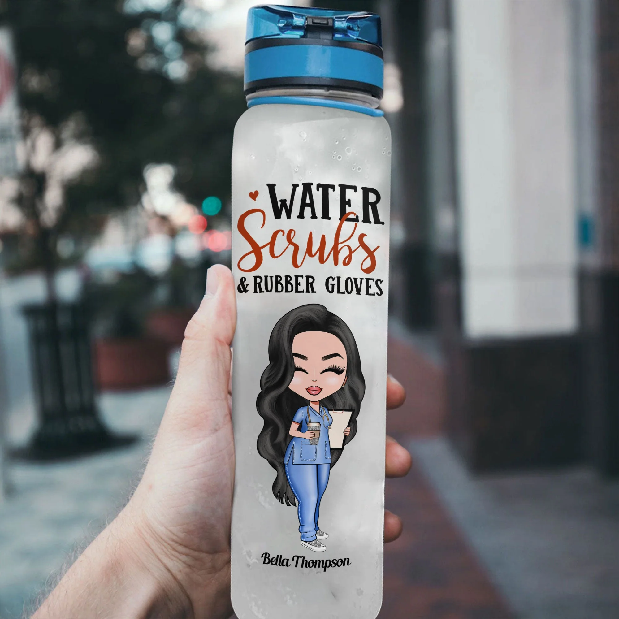 Water Scrubs & Rubber Gloves - Personalized Water Tracker Bottle - Image 3