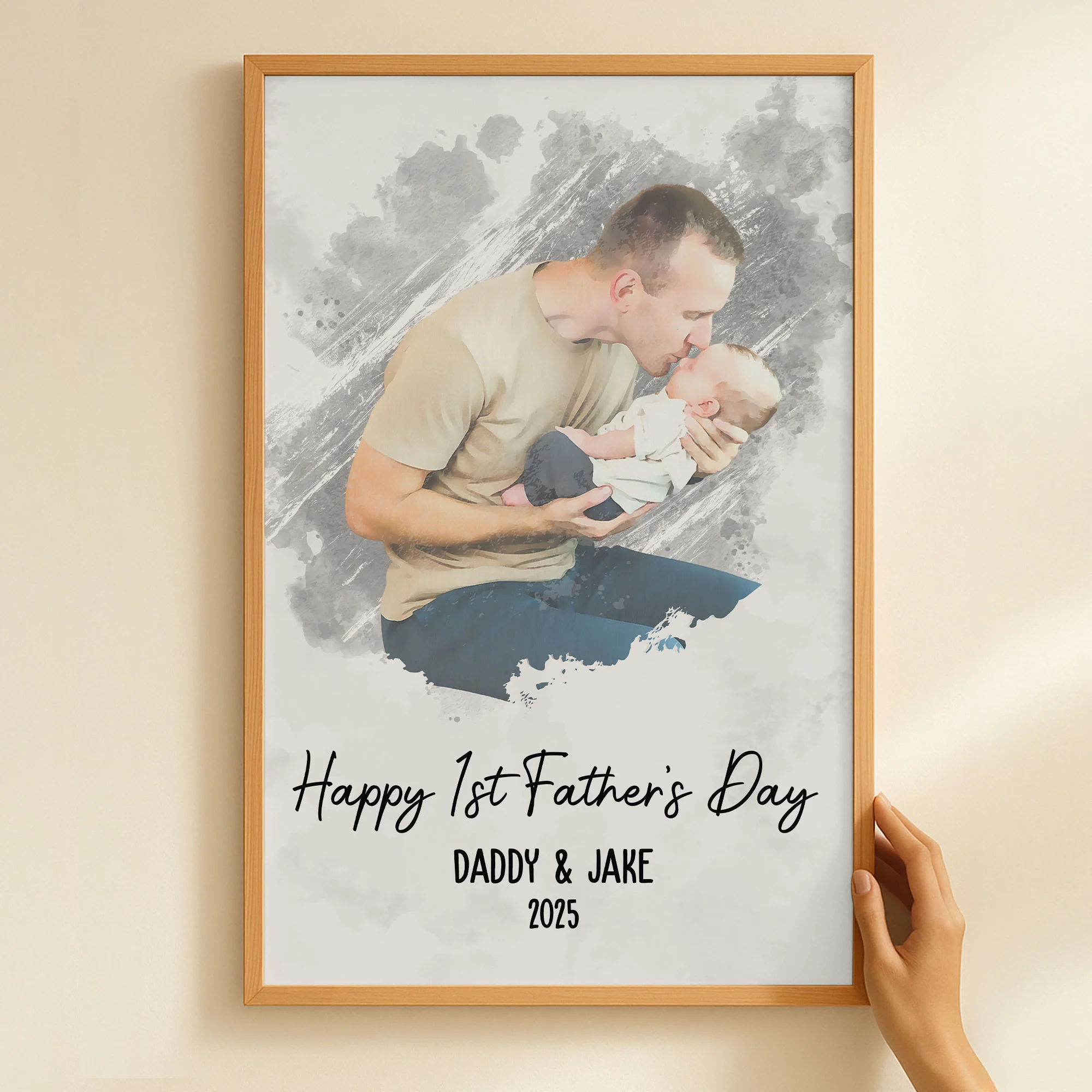 Watercolor Style Happy 1st Father's Day - Personalized Photo Poster/Canvas - Image 4