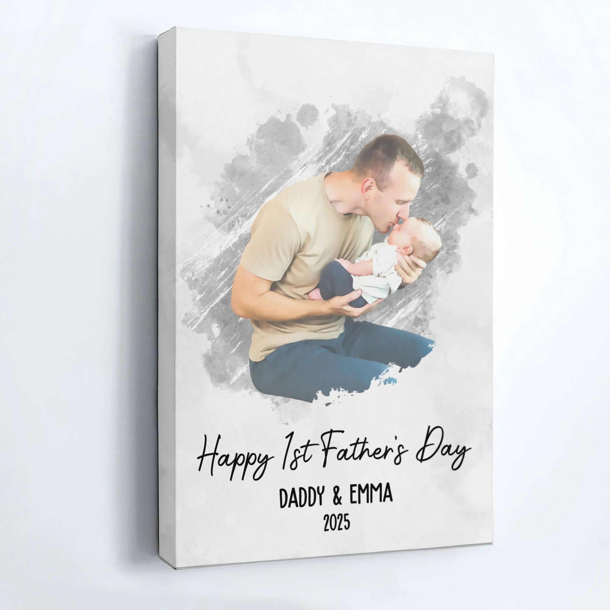 Watercolor Style Happy 1st Father's Day - Personalized Photo Poster/Canvas - Image 7