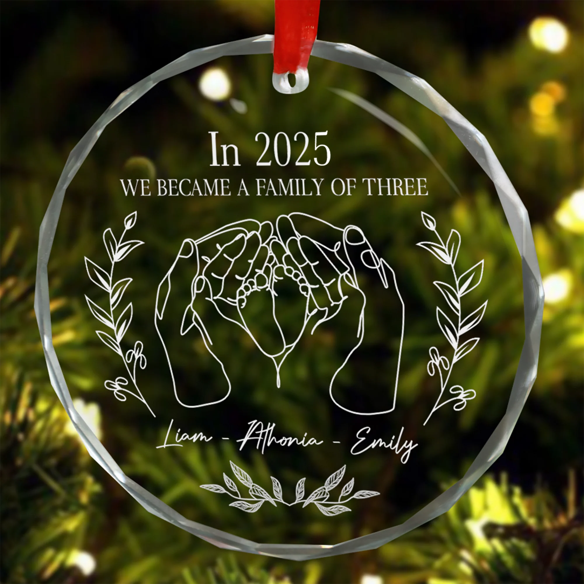 We Became A Family Of Three - Personalized Glass Ornament - Image 3