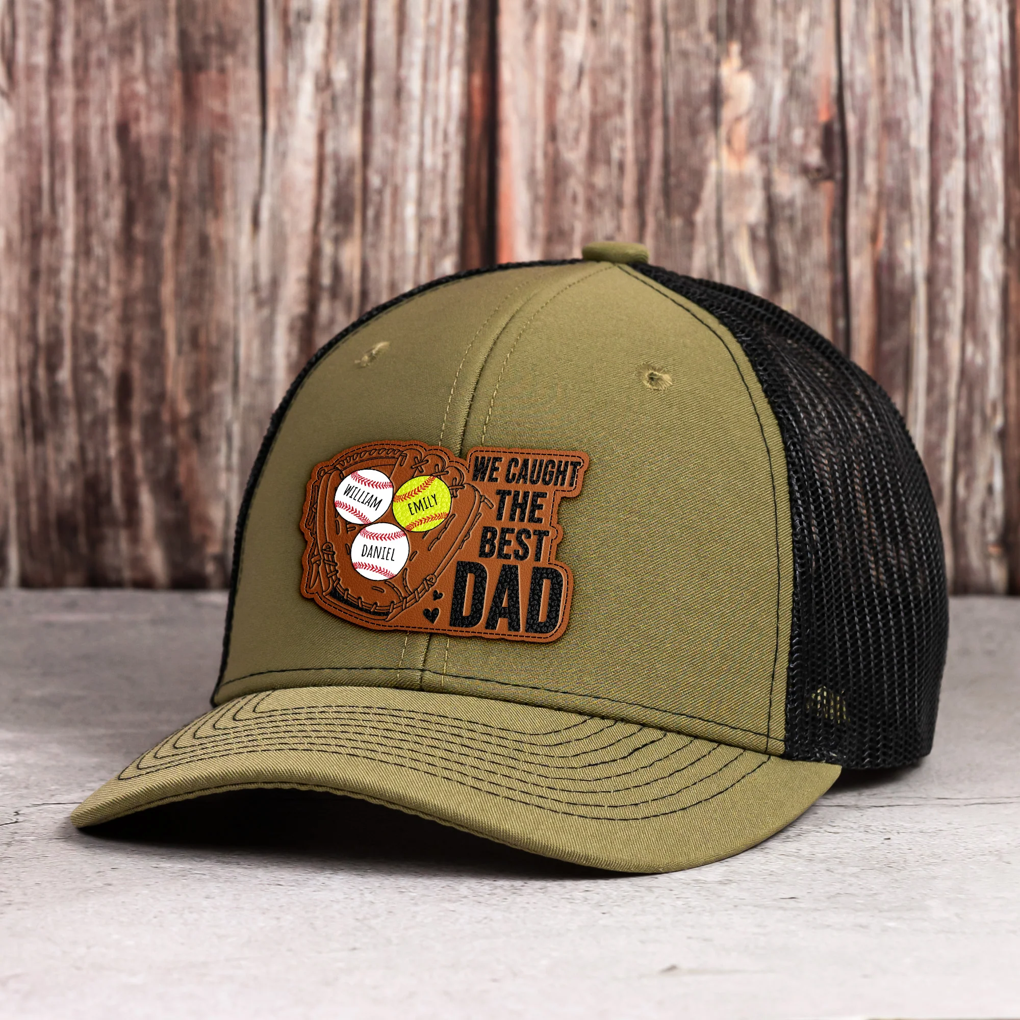 We Caught The Best Dad - Baseball, Softball Dad With Kids' Names - Personalized Cap - Image 3