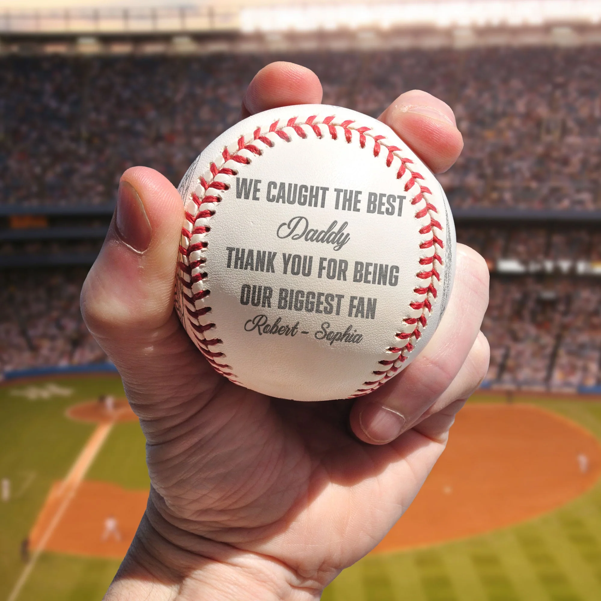 We Caught The Best Daddy - Personalized Photo Engraved Baseball - Image 4