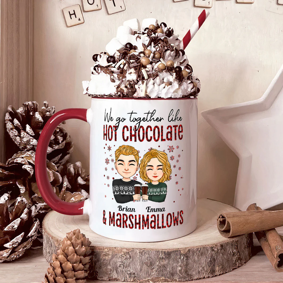 We Go Together Like Hot Chocolate And Marshmallows - Personalized Accent Mug - Image 4
