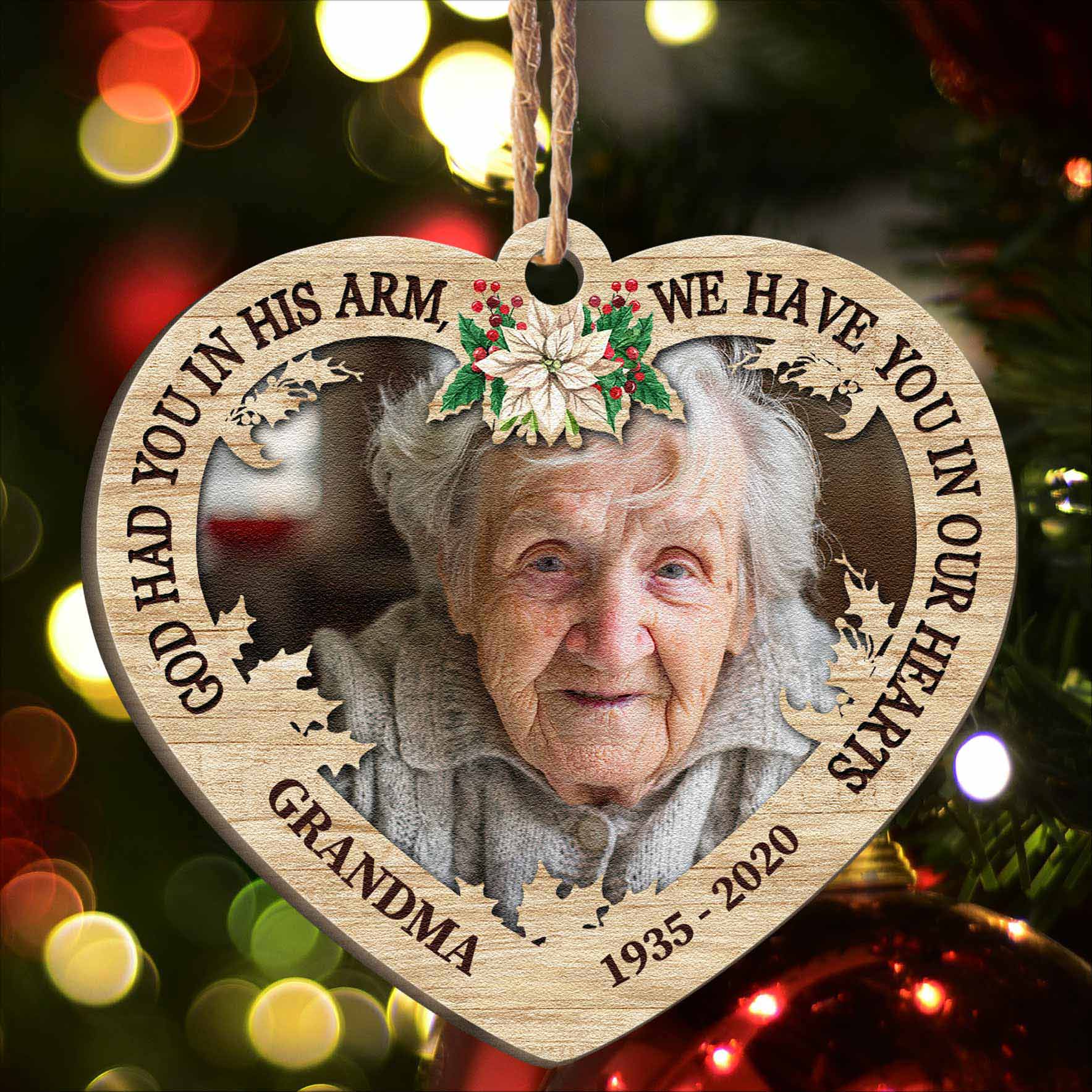 We Have You In Our Hearts - Personalized Custom Shaped Wooden Ornament - Christmas, Remembrance Gift For Family Members, Dad, Mom, Grandpa, Grandma, Memorial Gift - Image 2