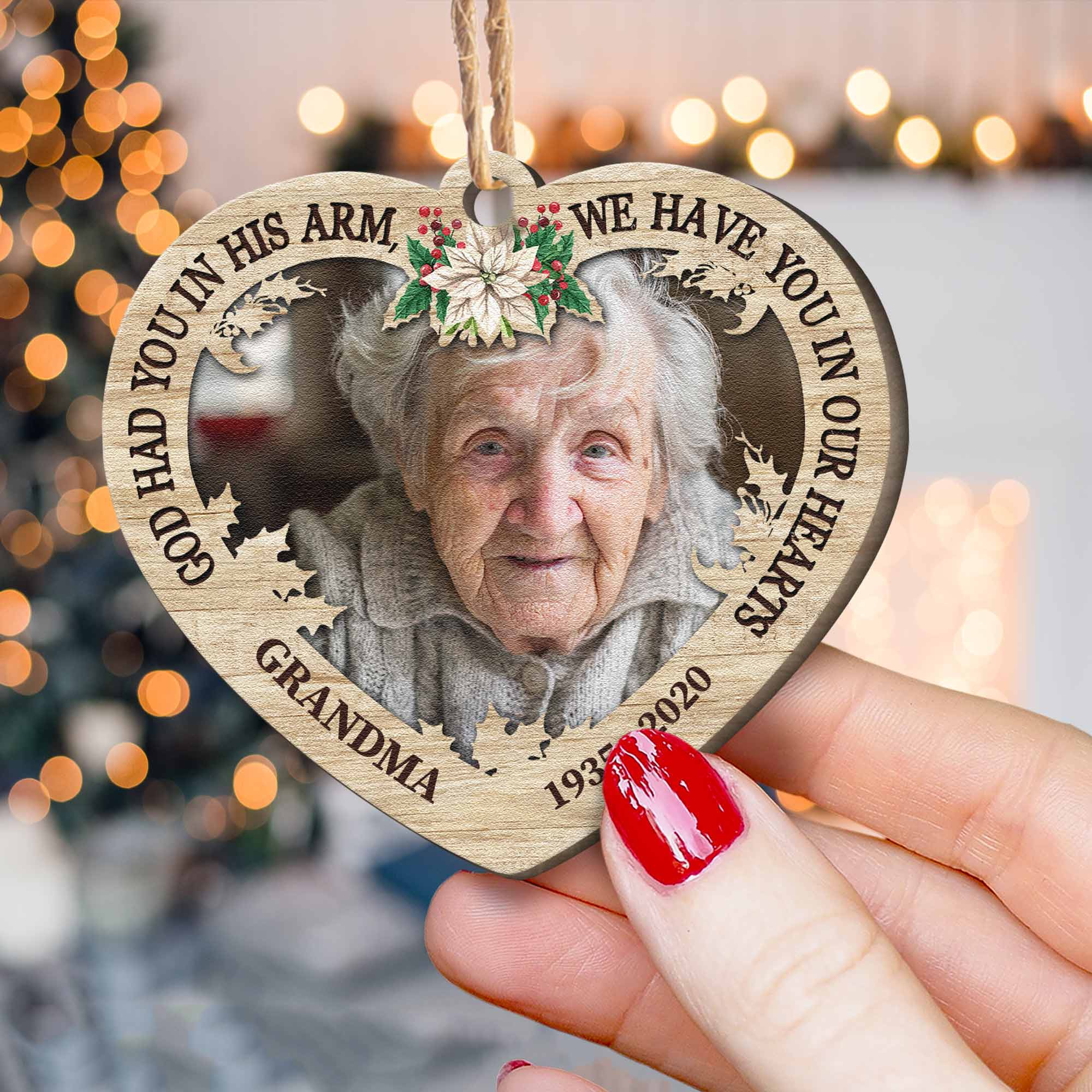 We Have You In Our Hearts - Personalized Custom Shaped Wooden Ornament - Christmas, Remembrance Gift For Family Members, Dad, Mom, Grandpa, Grandma, Memorial Gift - Image 3