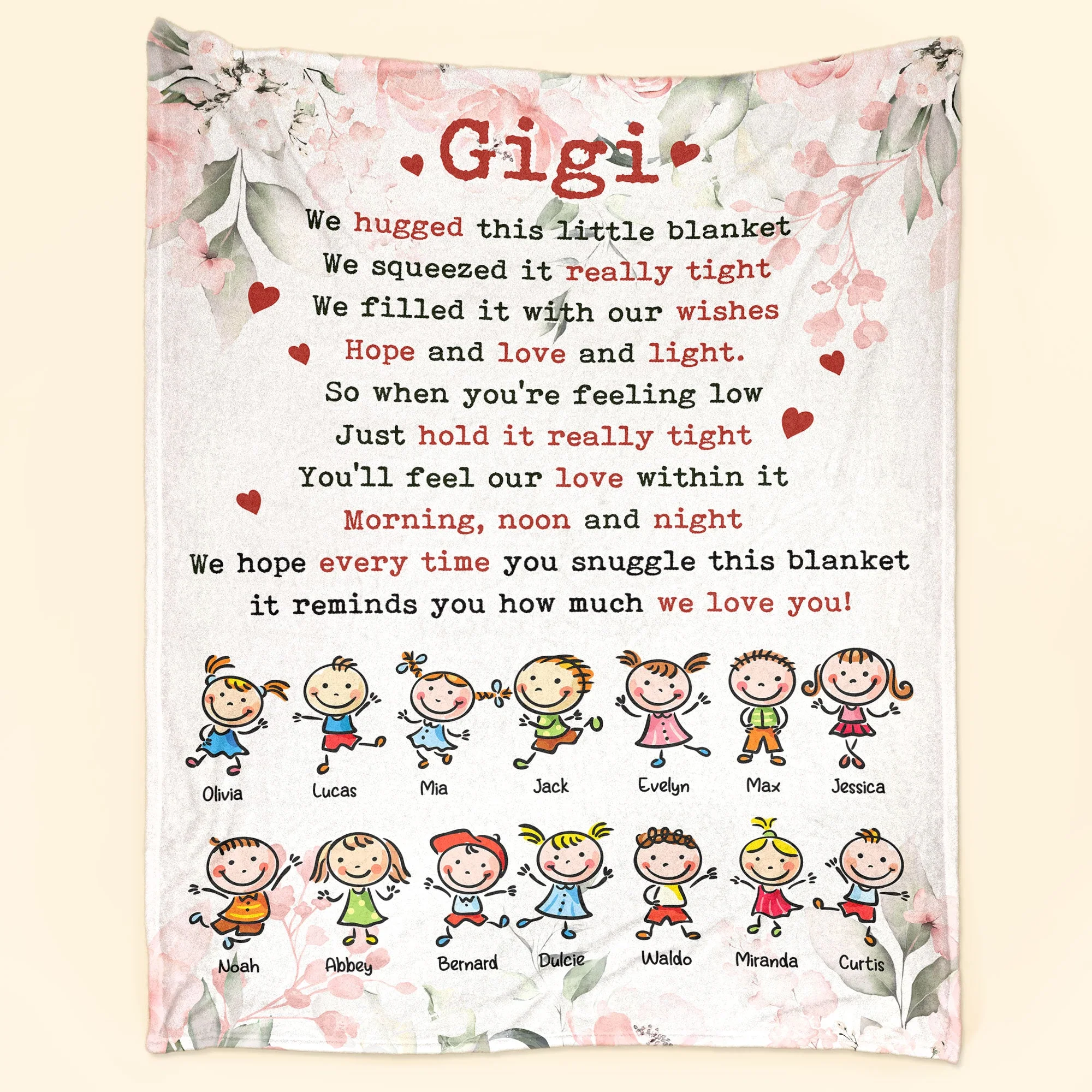 We Hugged This Little Blanket - From 15 Up To 21 Kids - Personalized Blanket - Birthday Mother's Day Gift For Grandma, Nana, Mom - Gift From Grandkids