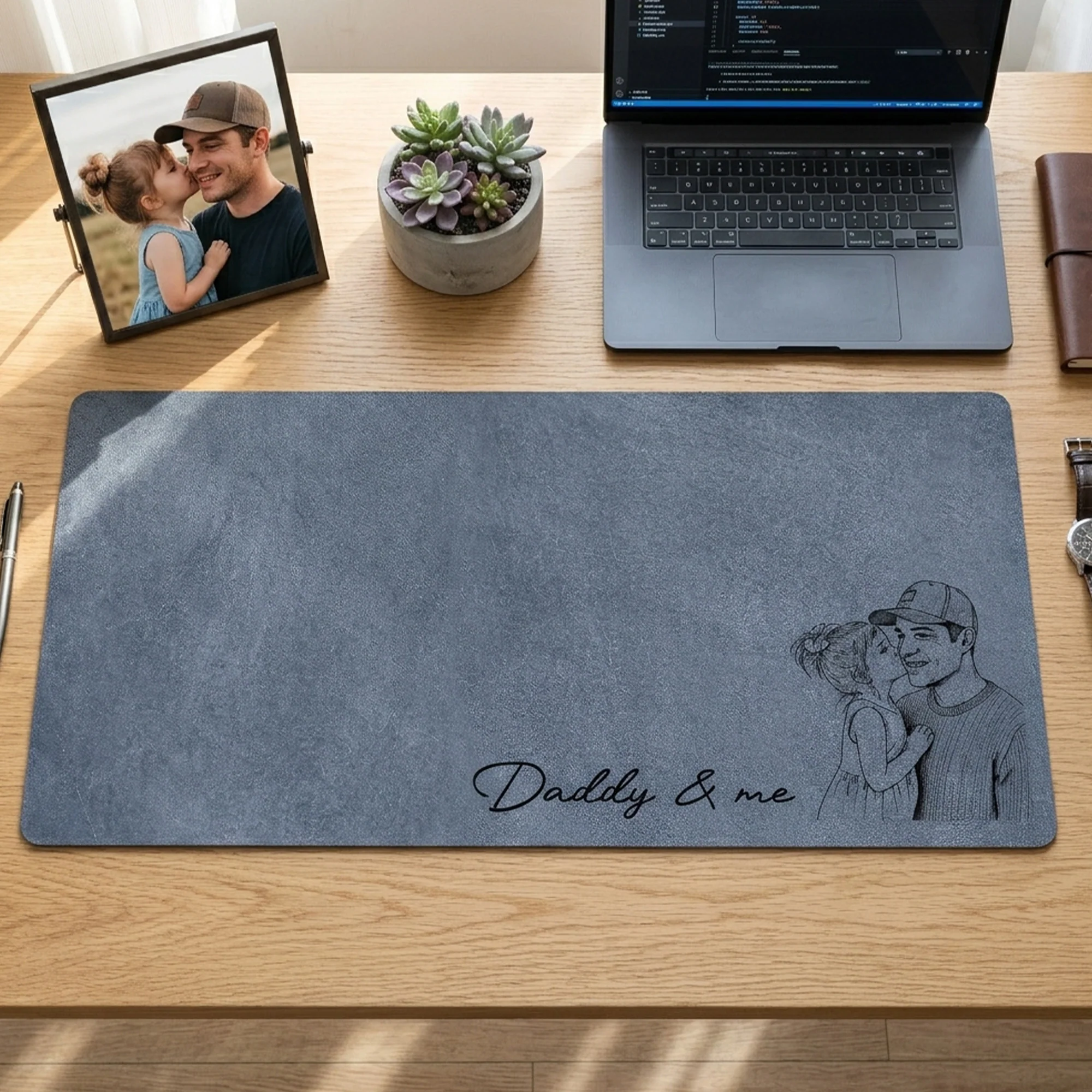 We Love You Custom Photo Sketch Line Art Father's Day Gift For Husband, Dad - Personalized Desk Mat - Image 4