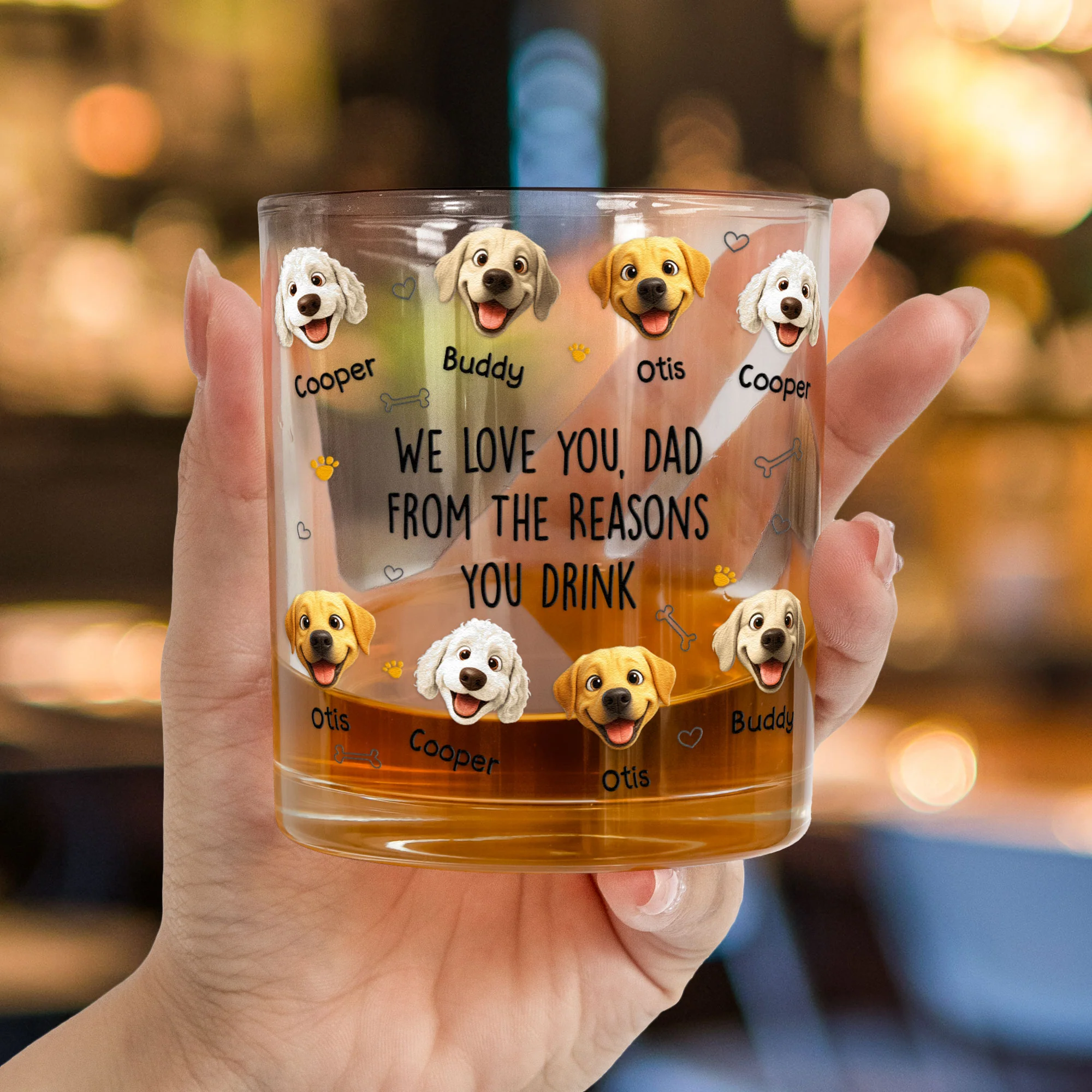 We Love You, Dad From The Reasons You Drink - For Dog Dad, Dog Mom - Personalized Whiskey Glass - Image 2