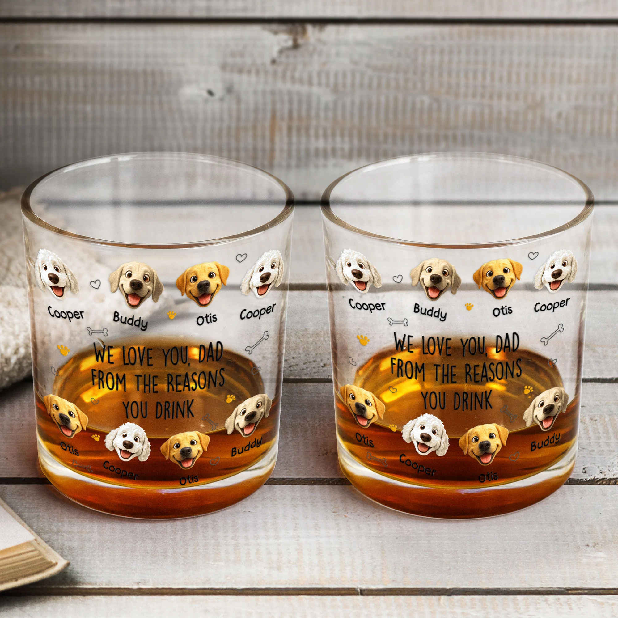 We Love You, Dad From The Reasons You Drink - For Dog Dad, Dog Mom - Personalized Whiskey Glass - Image 3