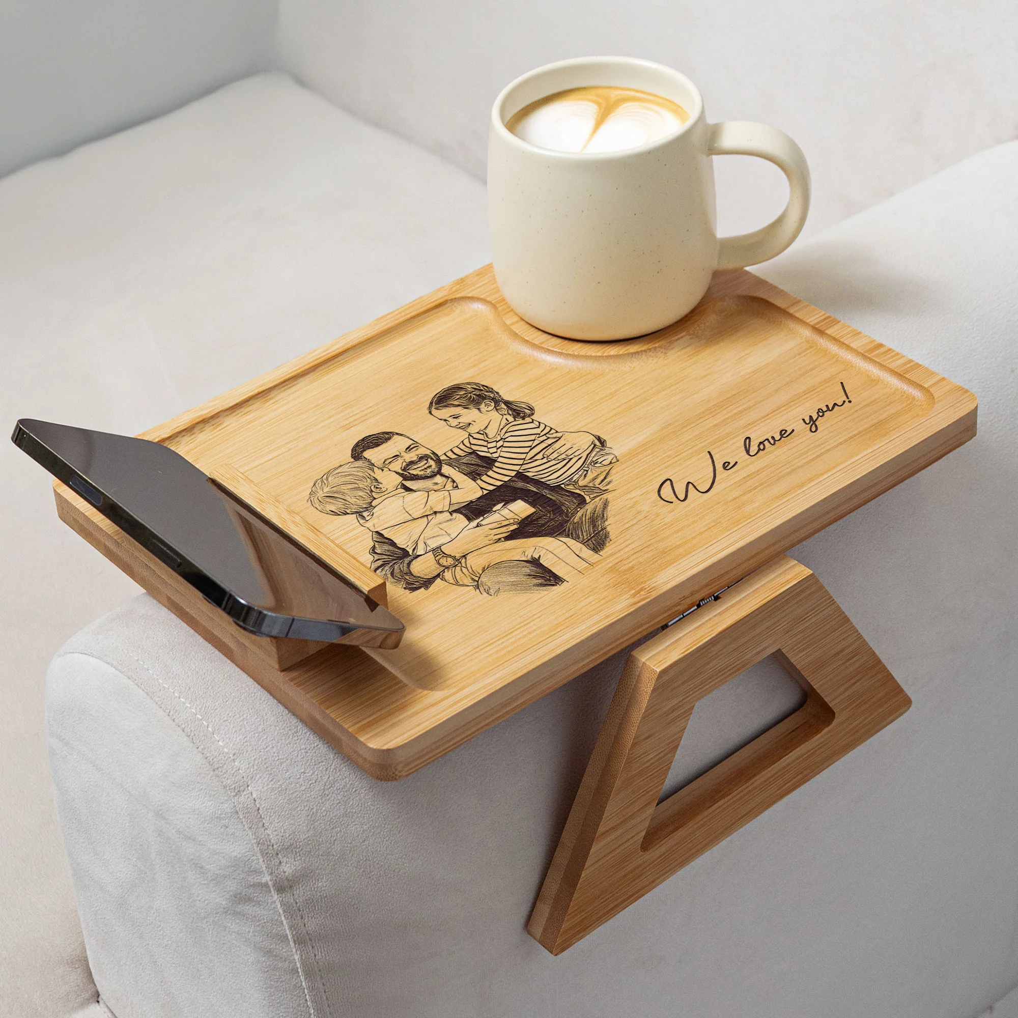 We Love You Dad Sketch Line Art Father's Day Gift For Husband - Personalized Couch Arm Table - Image 6