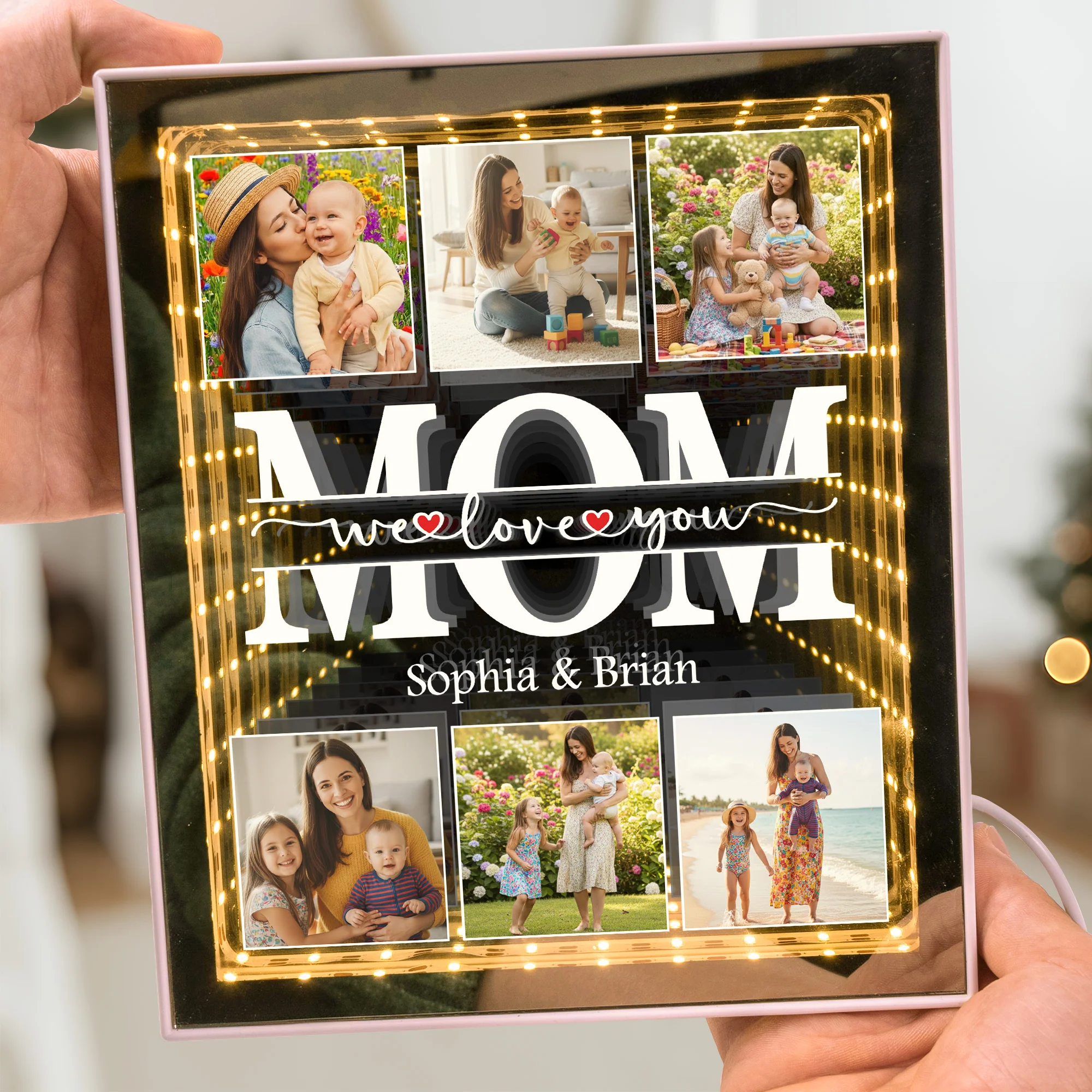 We Love You Gift For Mom, Grandma, Wife - Personalized Photo Infinity Mirror Light Box - Image 4
