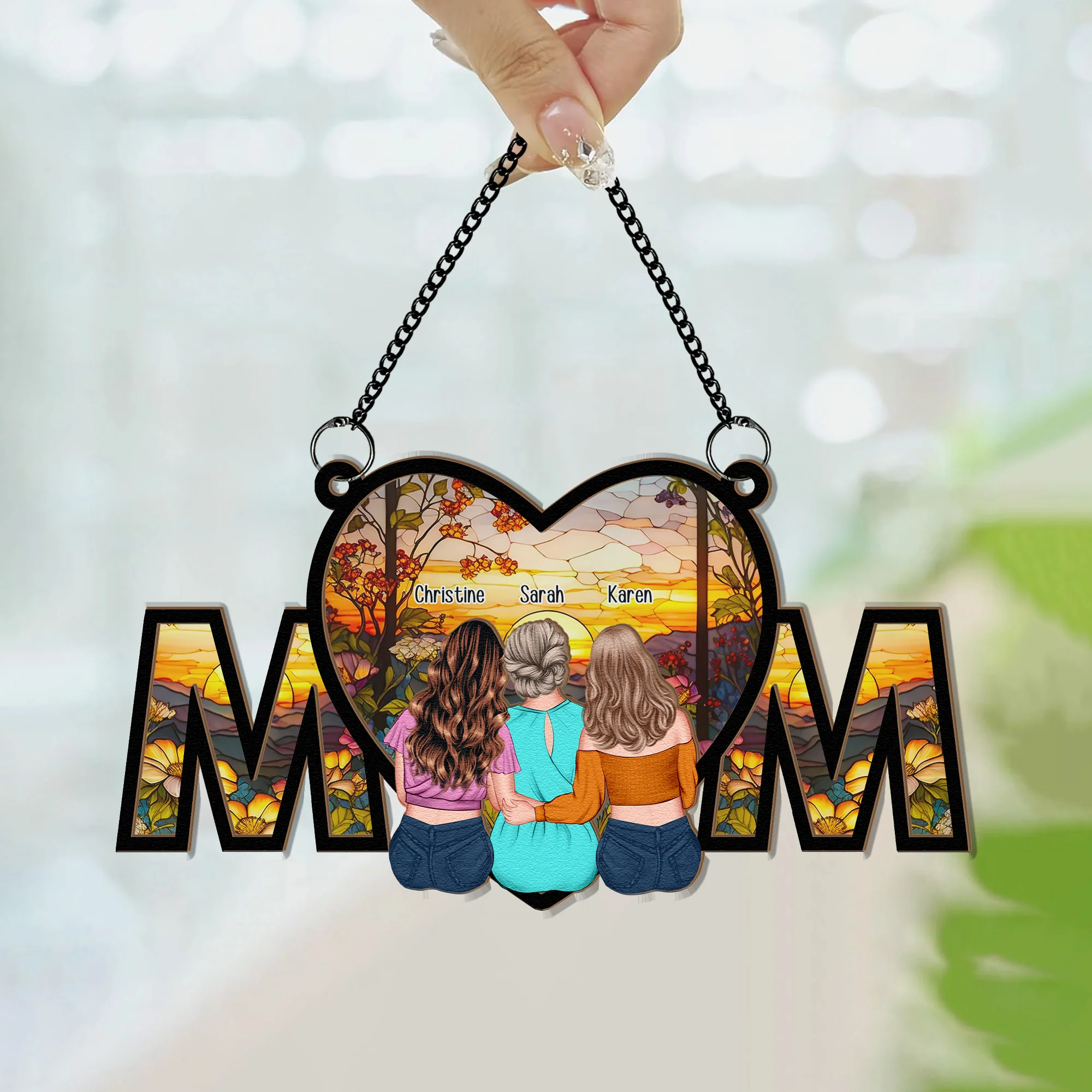 We Love You Mom Gift - Personalized Window Hanging Suncatcher Ornament - Image 5