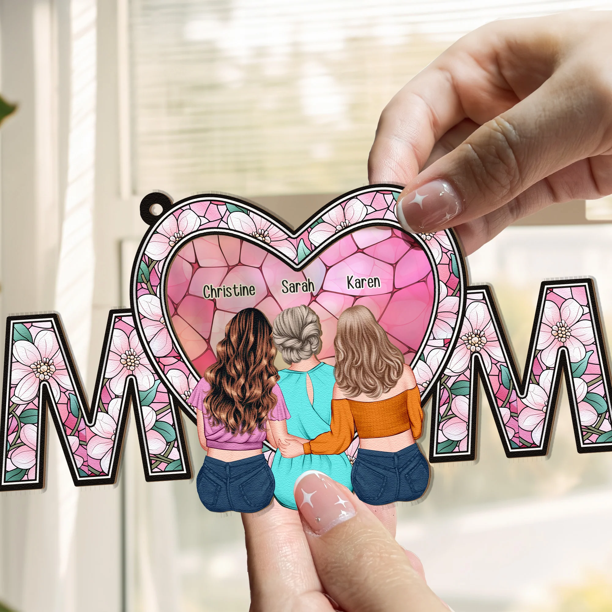 We Love You Mom New Version - Personalized Window Hanging Suncatcher Ornament - Image 4