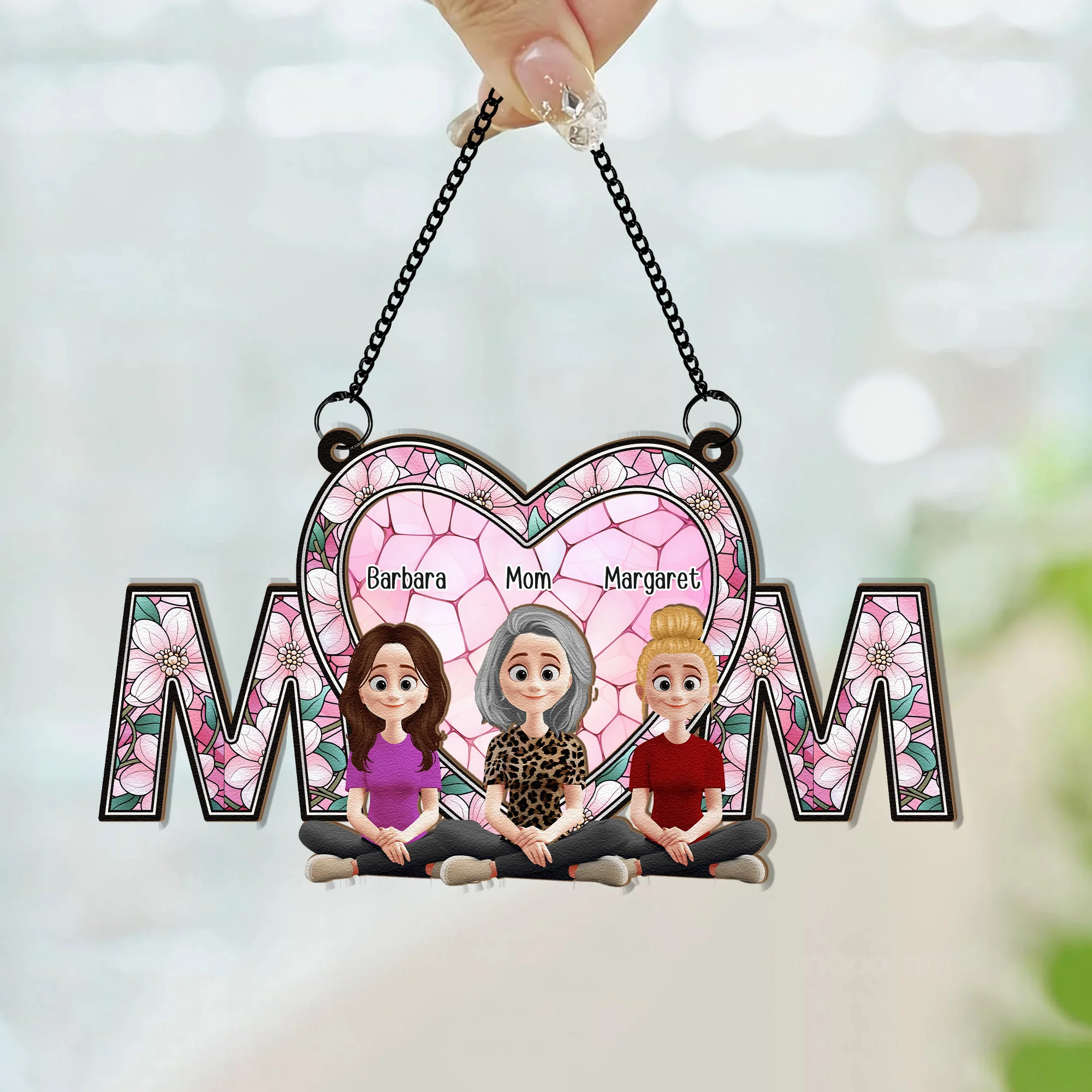 We Love You Mom New Version - Personalized Window Hanging Suncatcher Ornament - Image 3