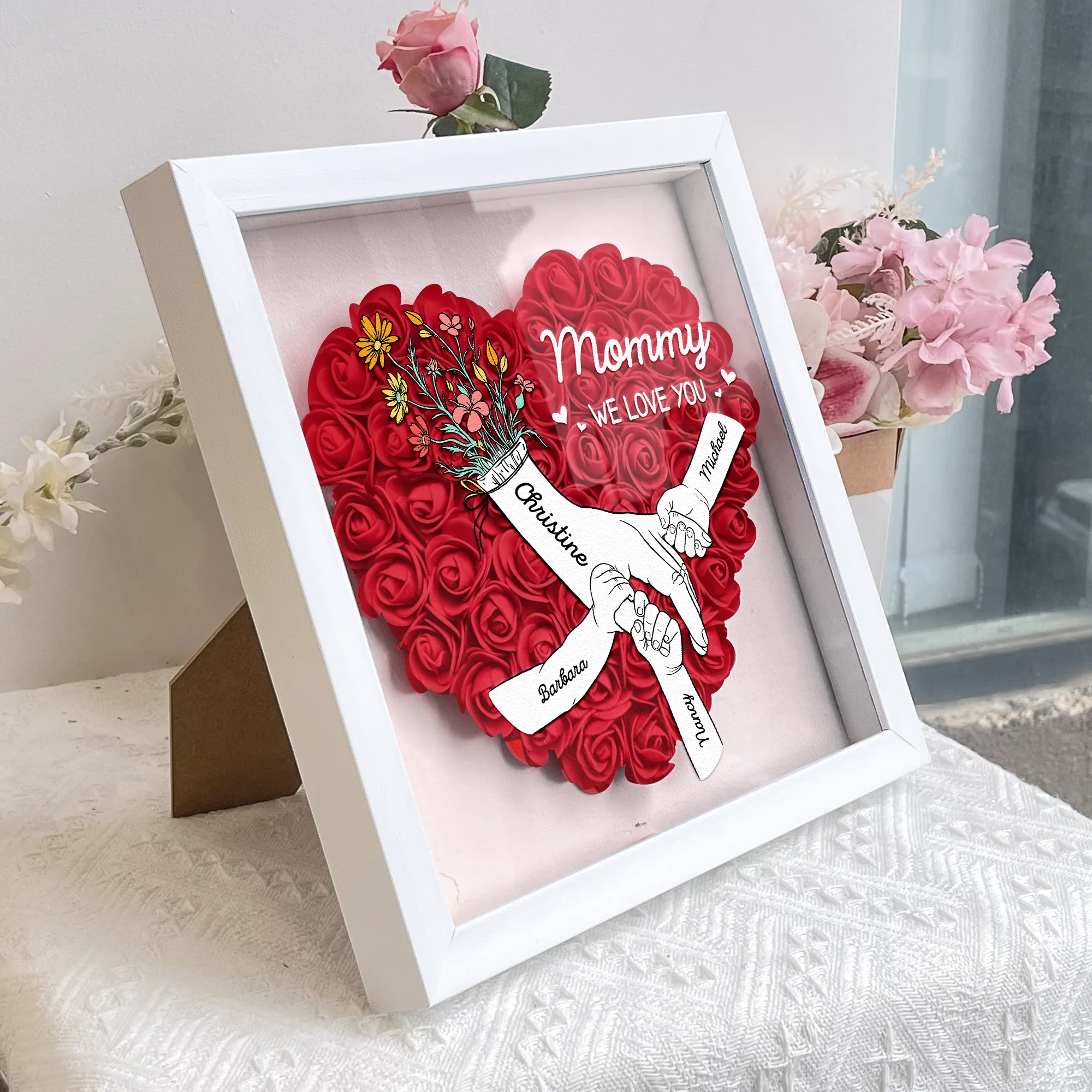 We Love You Mommy Hand Holding - Personalized Flower Shadow Box - Image 3