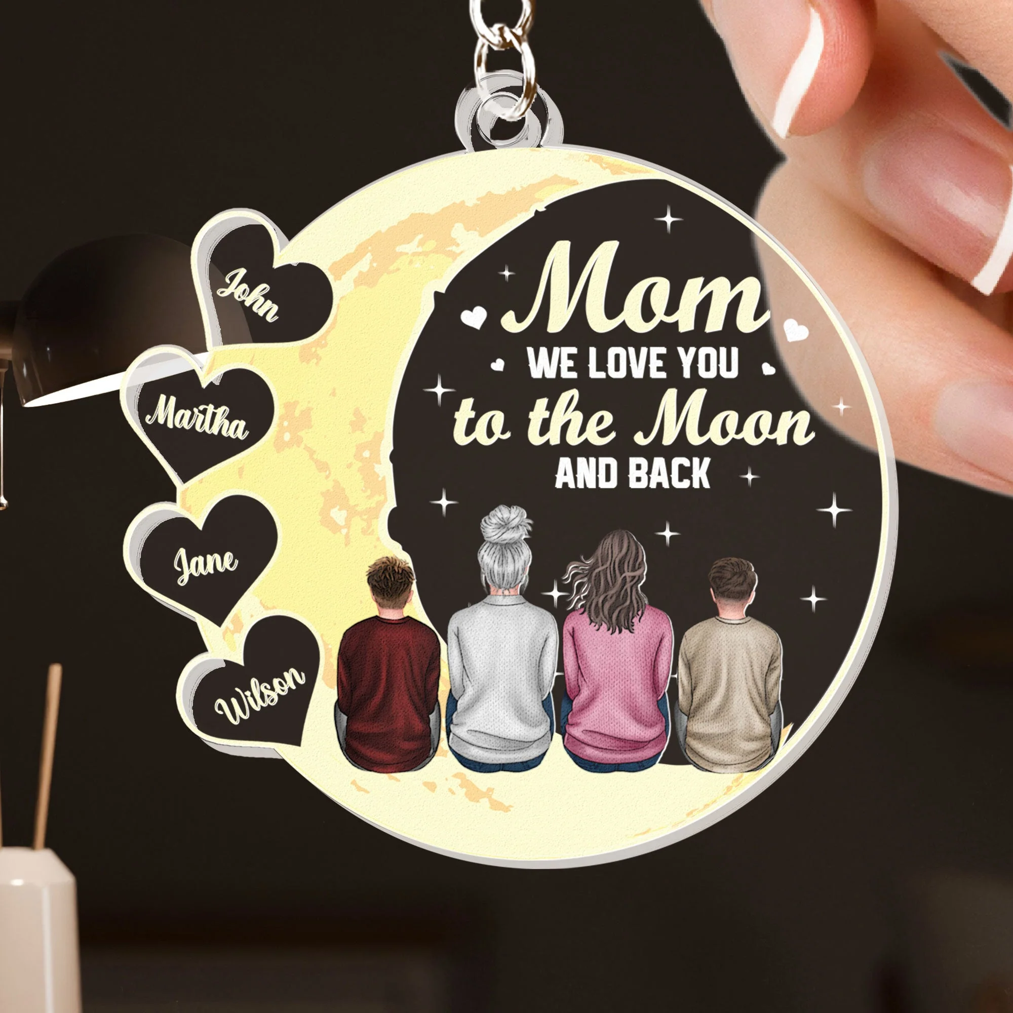 We Love You To The Moon And Back - Personalized Acrylic Keychain - Image 2