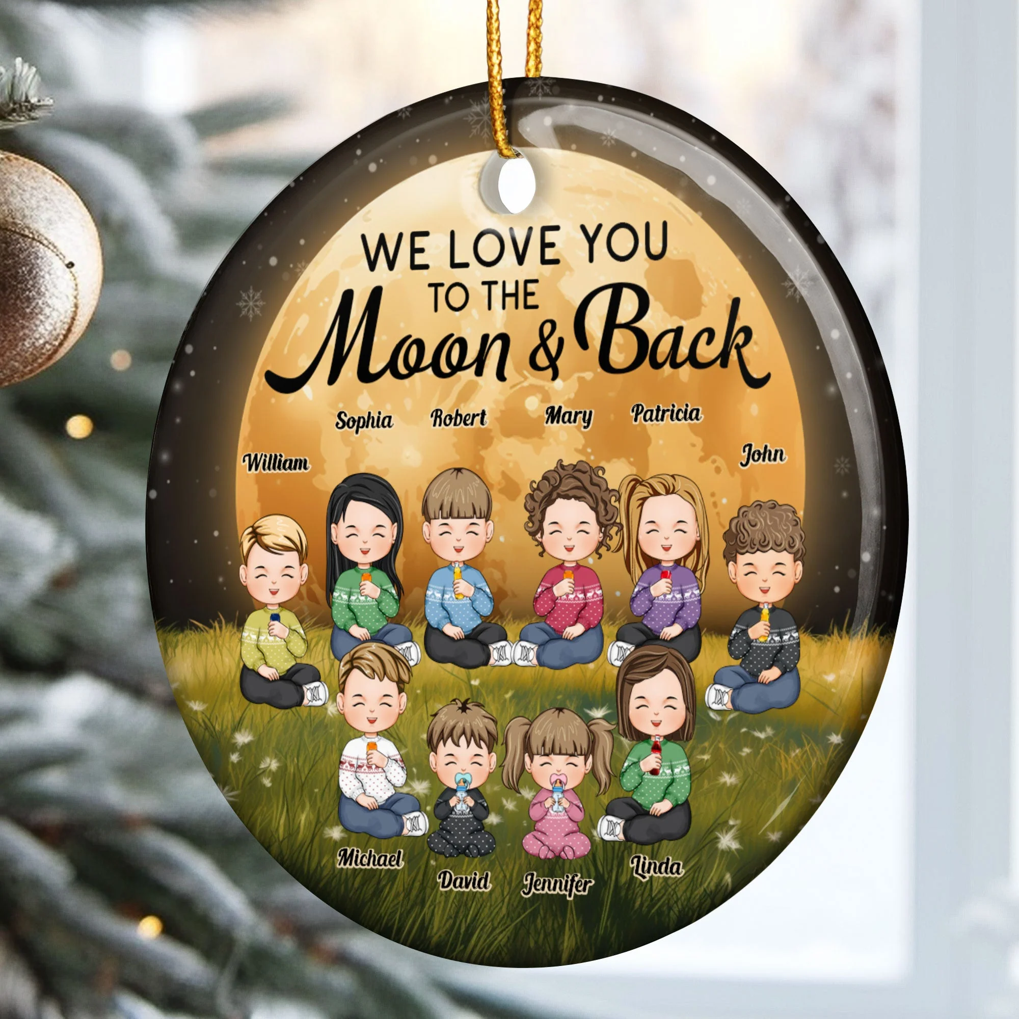 We Love You To The Moon And Back - Personalized Ceramic Ornament - Image 2