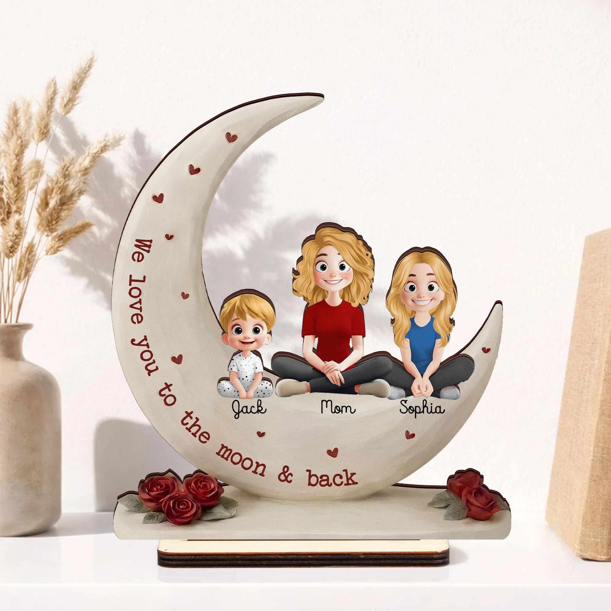 We Love You To The Moon & Back Mother's Day Gift For Mom, Wife - Personalized Wooden Plaque