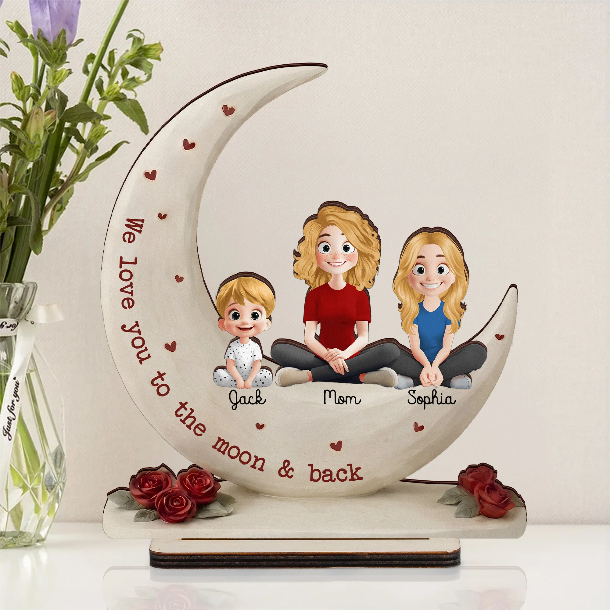We Love You To The Moon & Back Mother's Day Gift For Mom, Wife - Personalized Wooden Plaque - Image 4