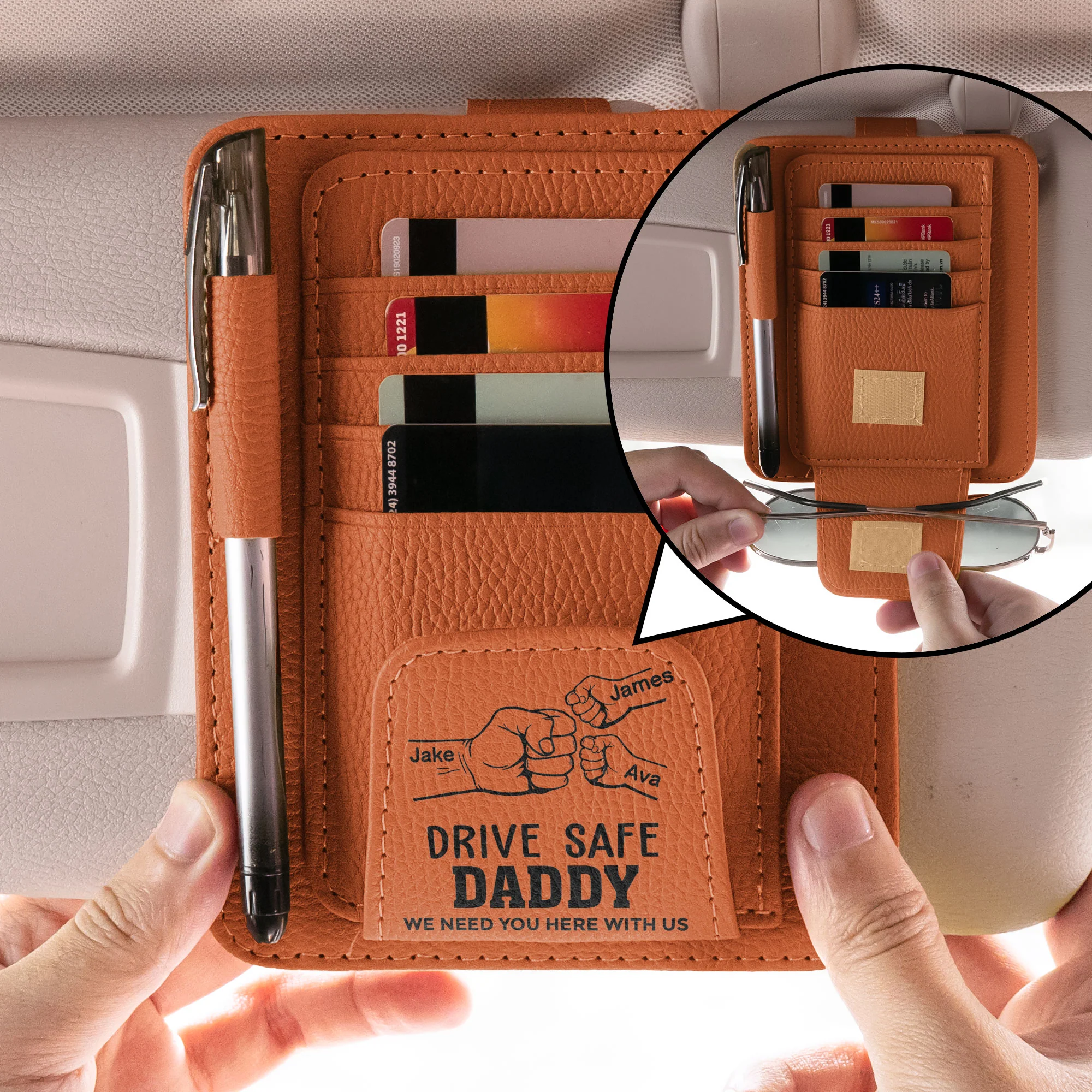We Need You Here With Us - Personalized Leather Car Visor Organizer - Image 2