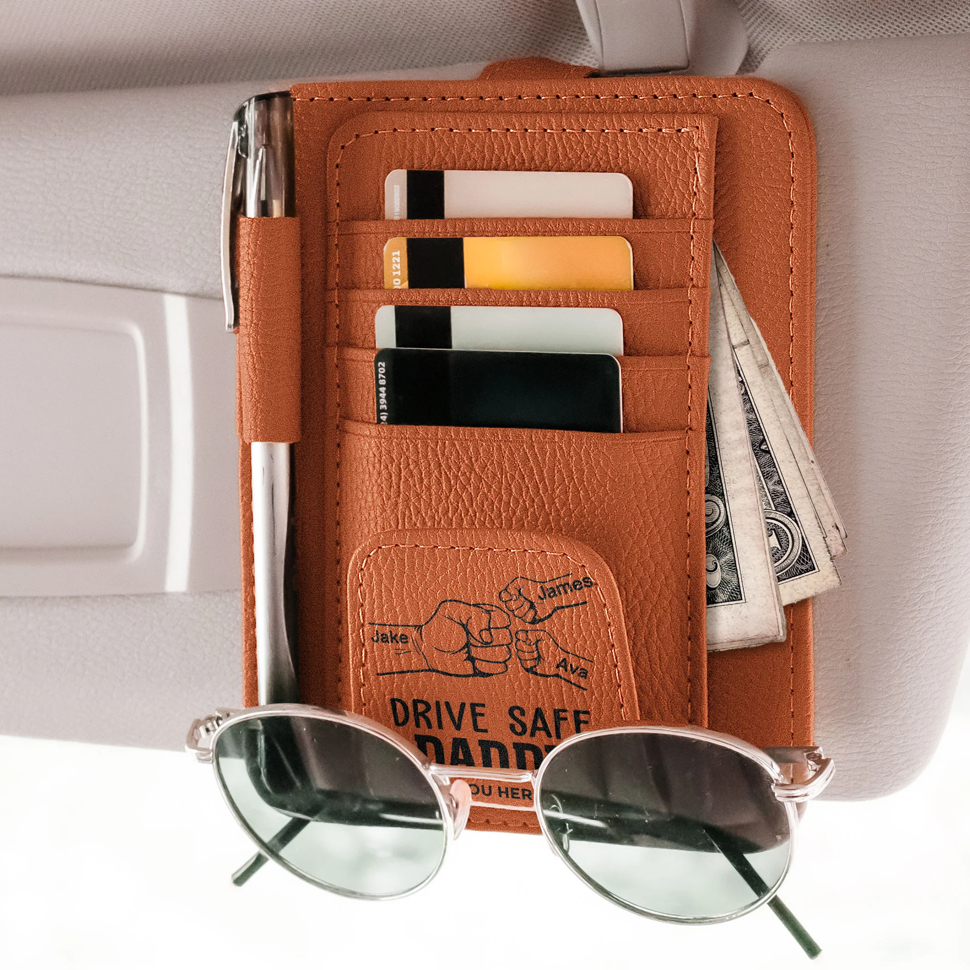 We Need You Here With Us - Personalized Leather Car Visor Organizer - Image 3