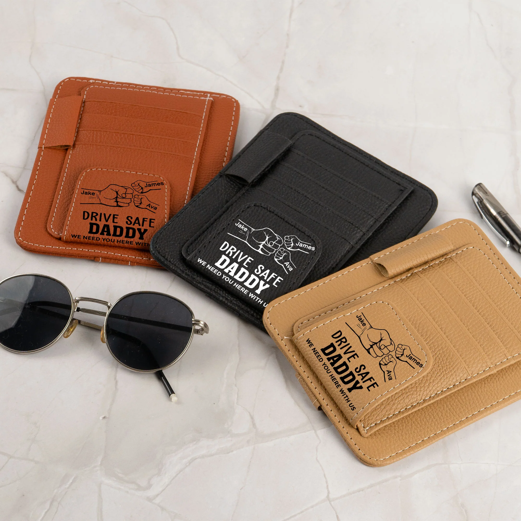We Need You Here With Us - Personalized Leather Car Visor Organizer - Image 4