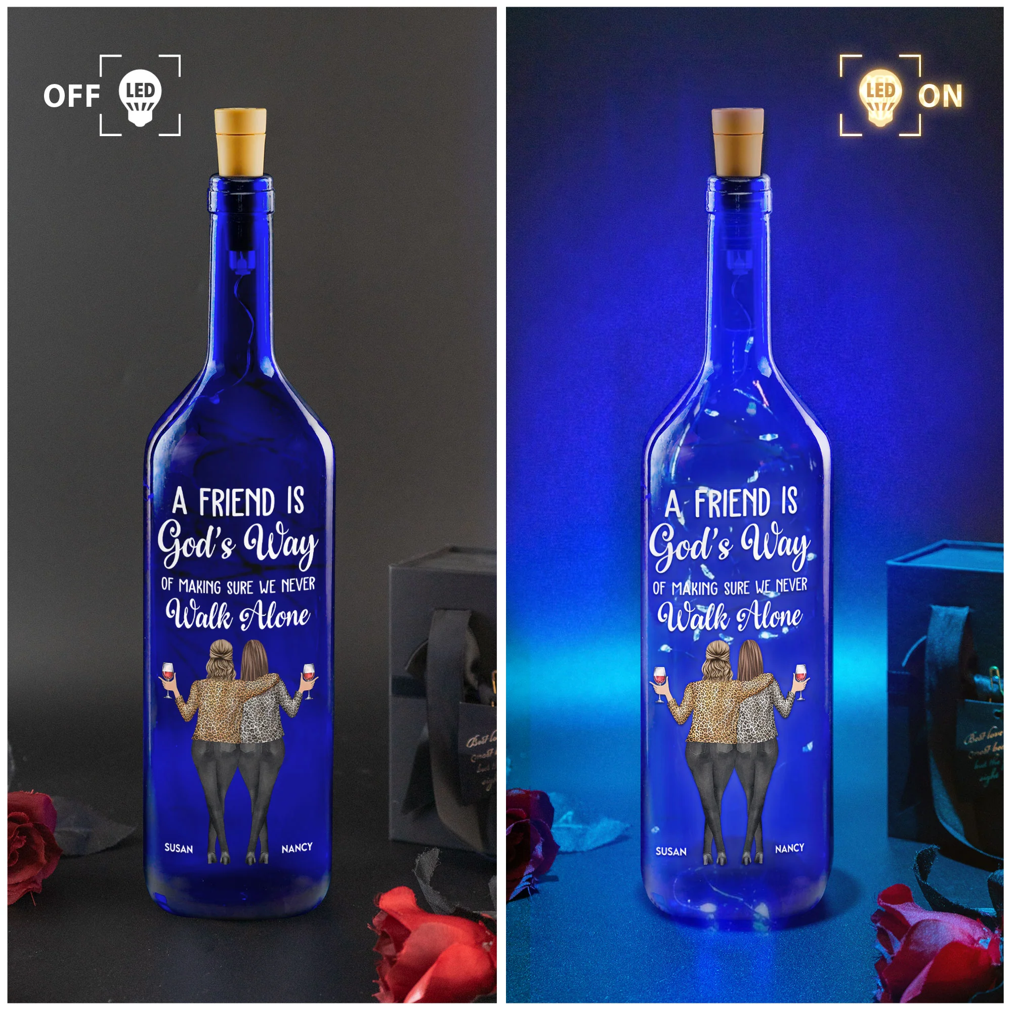 We Never Walk Alone - Personalized Blue Bottle Lamp - Image 3