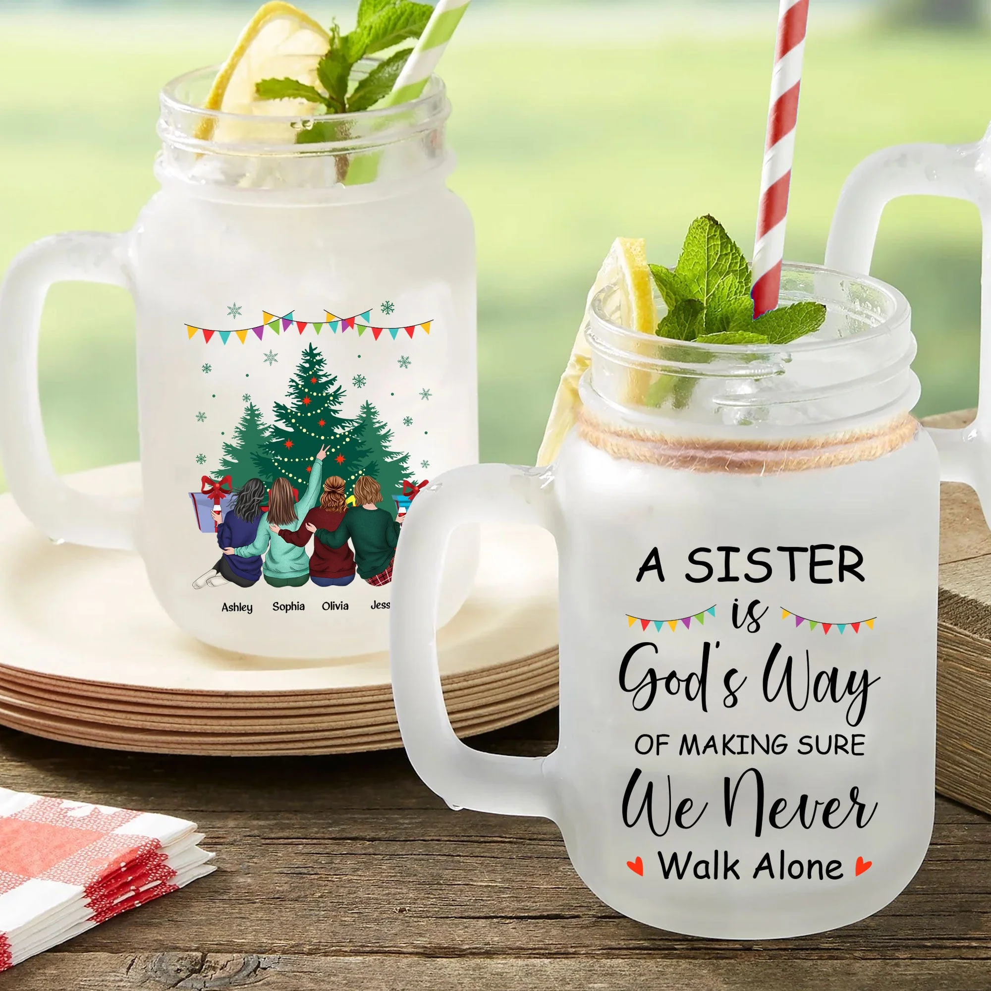 We Never Walk Alone - Personalized Mason Jar Cup With Straw - Image 4